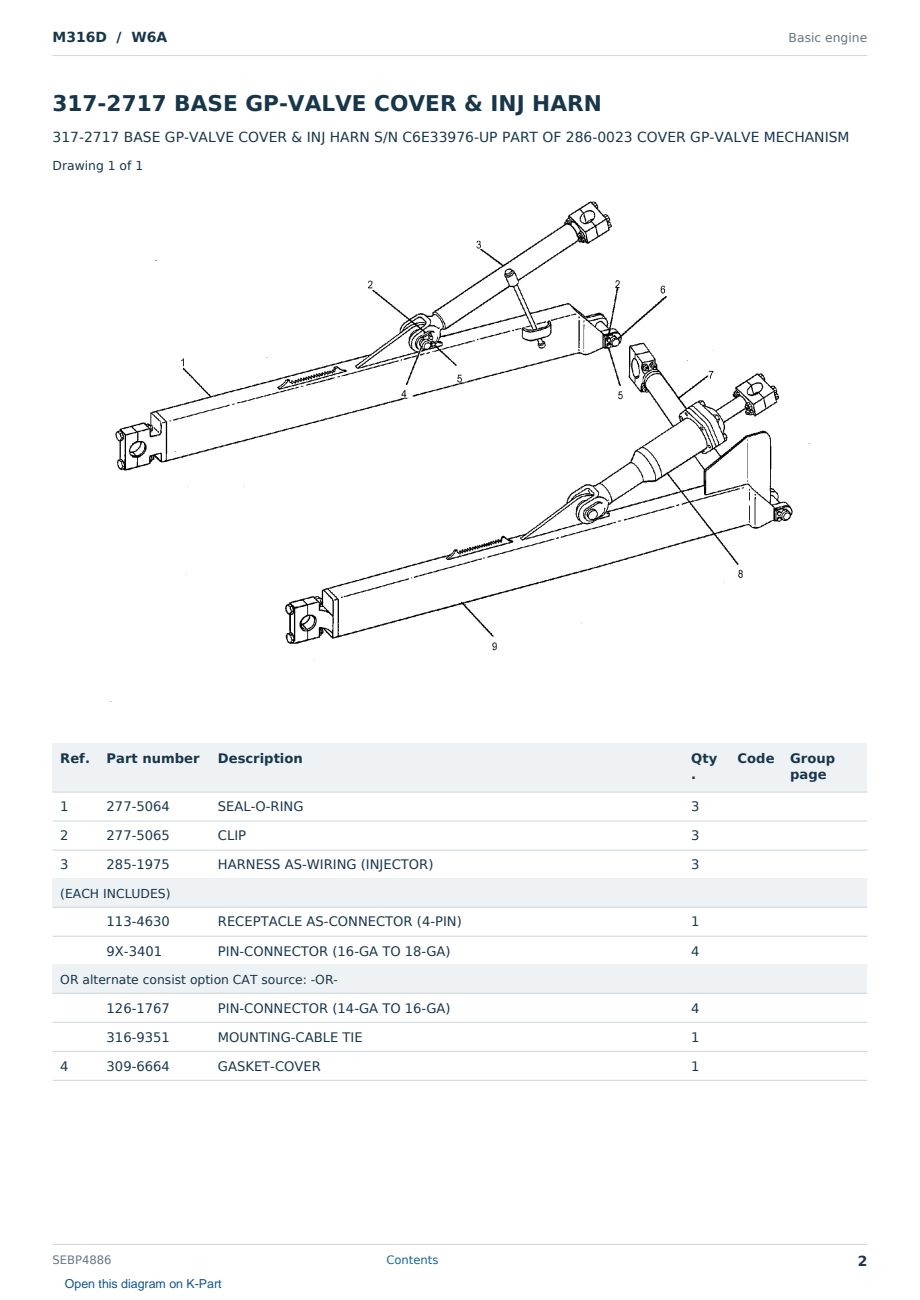 Caterpillar M316D S/N W6A Partsbook SEBP4886 (English) - sample page 2 of 10 Caterpillar M316D S/N W6A Partsbook SEBP4886 (English) - sample page 2 of 10