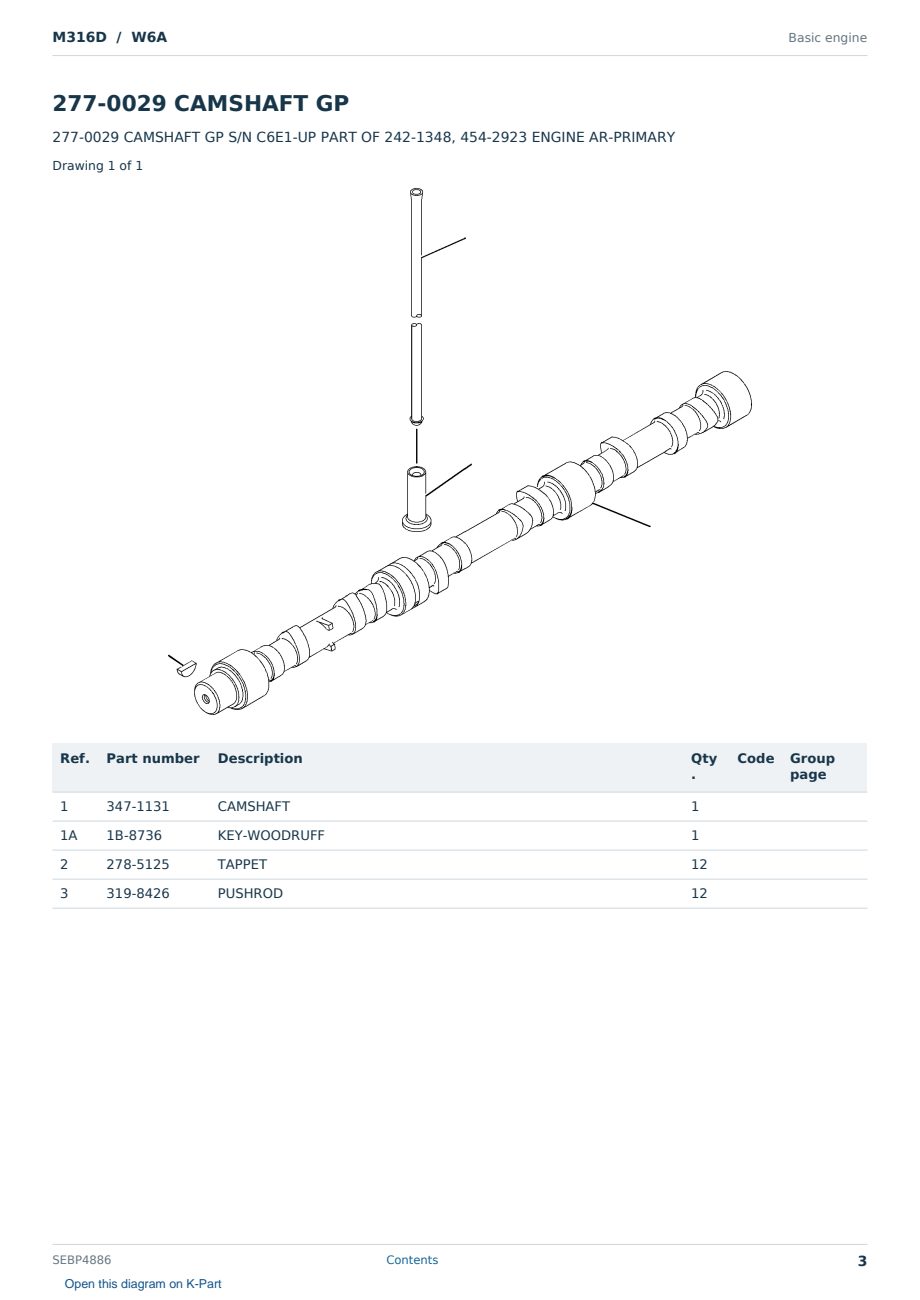 Caterpillar M316D S/N W6A Partsbook SEBP4886 (English) - sample page 3 of 10 Caterpillar M316D S/N W6A Partsbook SEBP4886 (English) - sample page 3 of 10