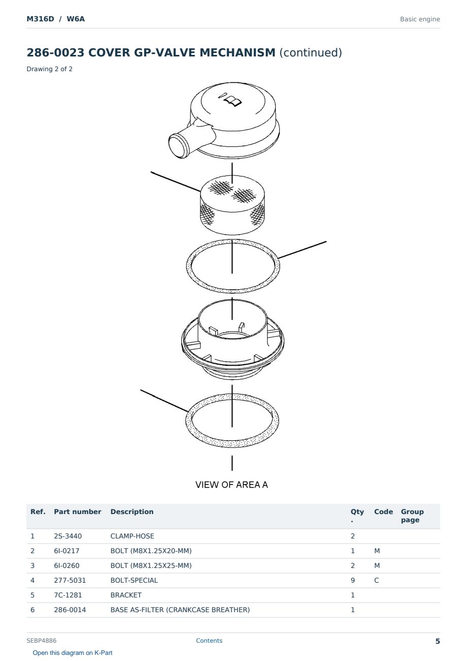 Caterpillar M316D S/N W6A Partsbook SEBP4886 (English) - sample page 5 of 10 Caterpillar M316D S/N W6A Partsbook SEBP4886 (English) - sample page 5 of 10