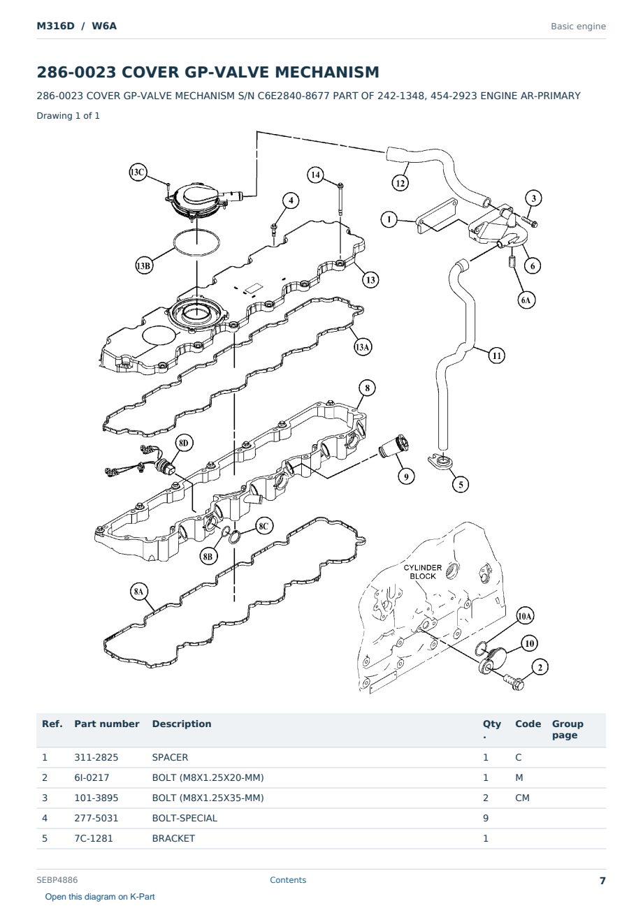 Caterpillar M316D S/N W6A Partsbook SEBP4886 (English) - sample page 7 of 10 Caterpillar M316D S/N W6A Partsbook SEBP4886 (English) - sample page 7 of 10