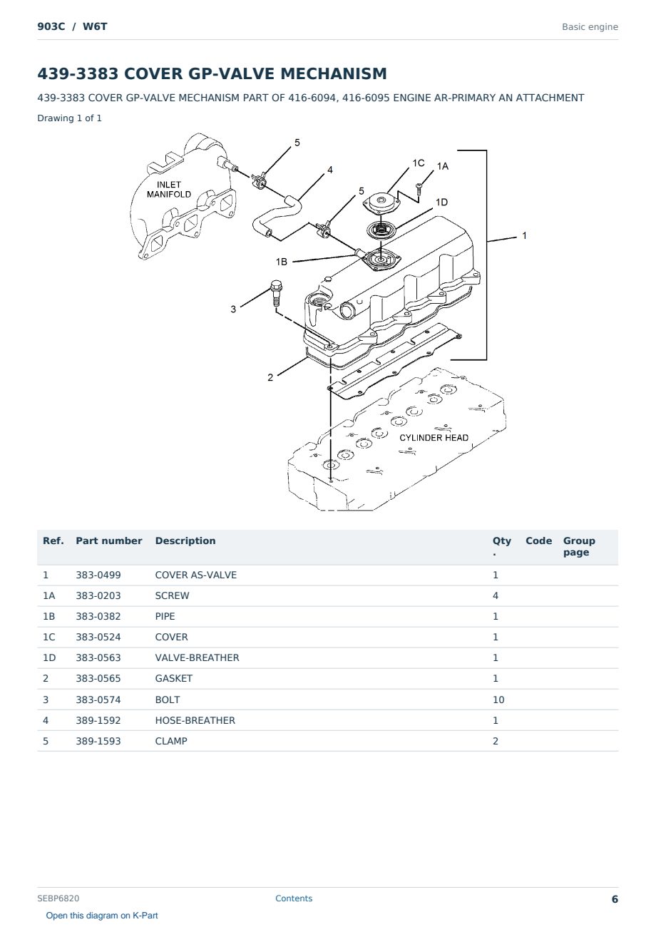 Caterpillar 903C S/N W6T Partsbook SEBP6820 (English) - sample page 6 of 10 Caterpillar 903C S/N W6T Partsbook SEBP6820 (English) - sample page 6 of 10