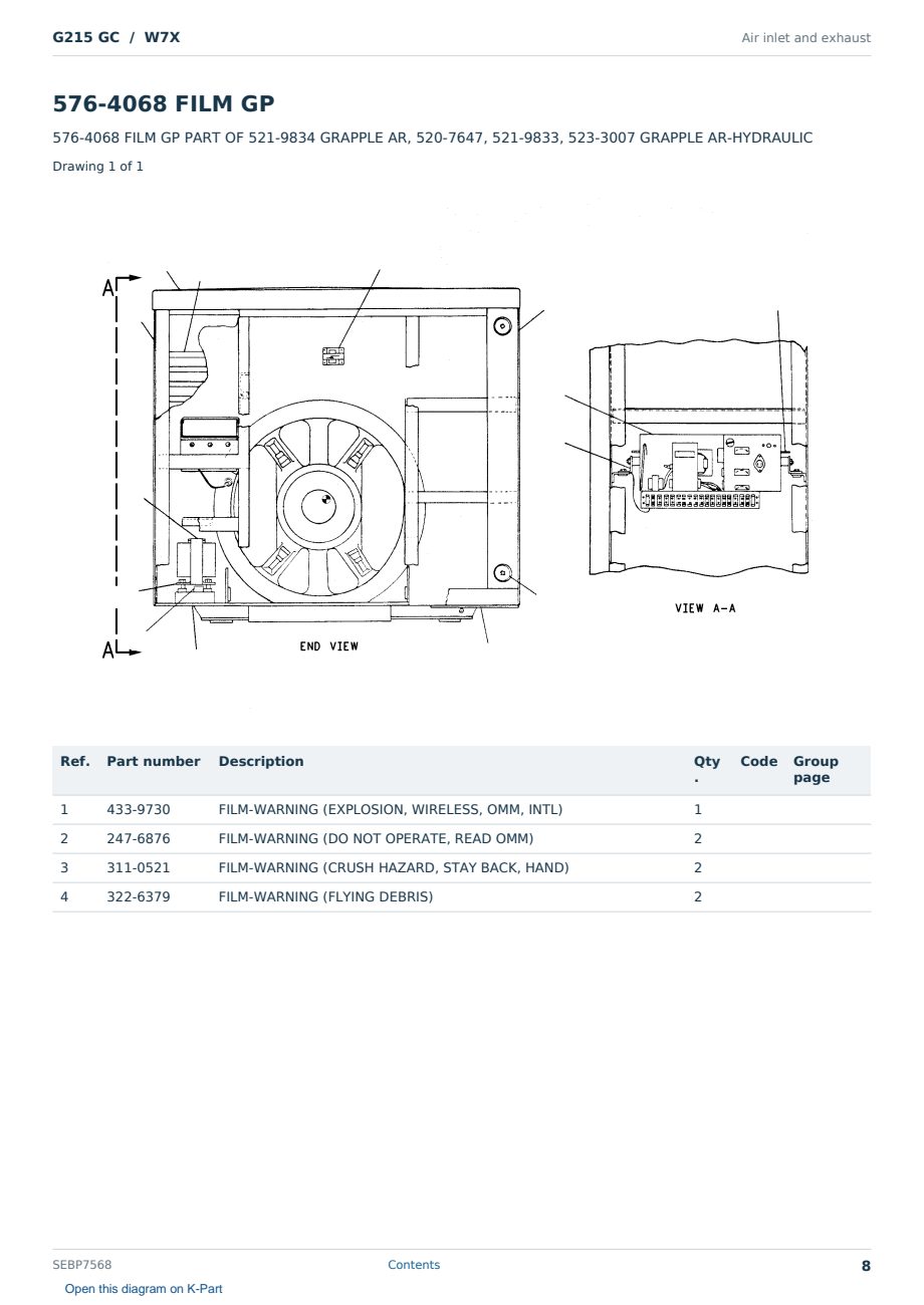 Caterpillar G215 GC S/N W7X Partsbook SEBP7568 (English) - sample page 8 of 10 Caterpillar G215 GC S/N W7X Partsbook SEBP7568 (English) - sample page 8 of 10