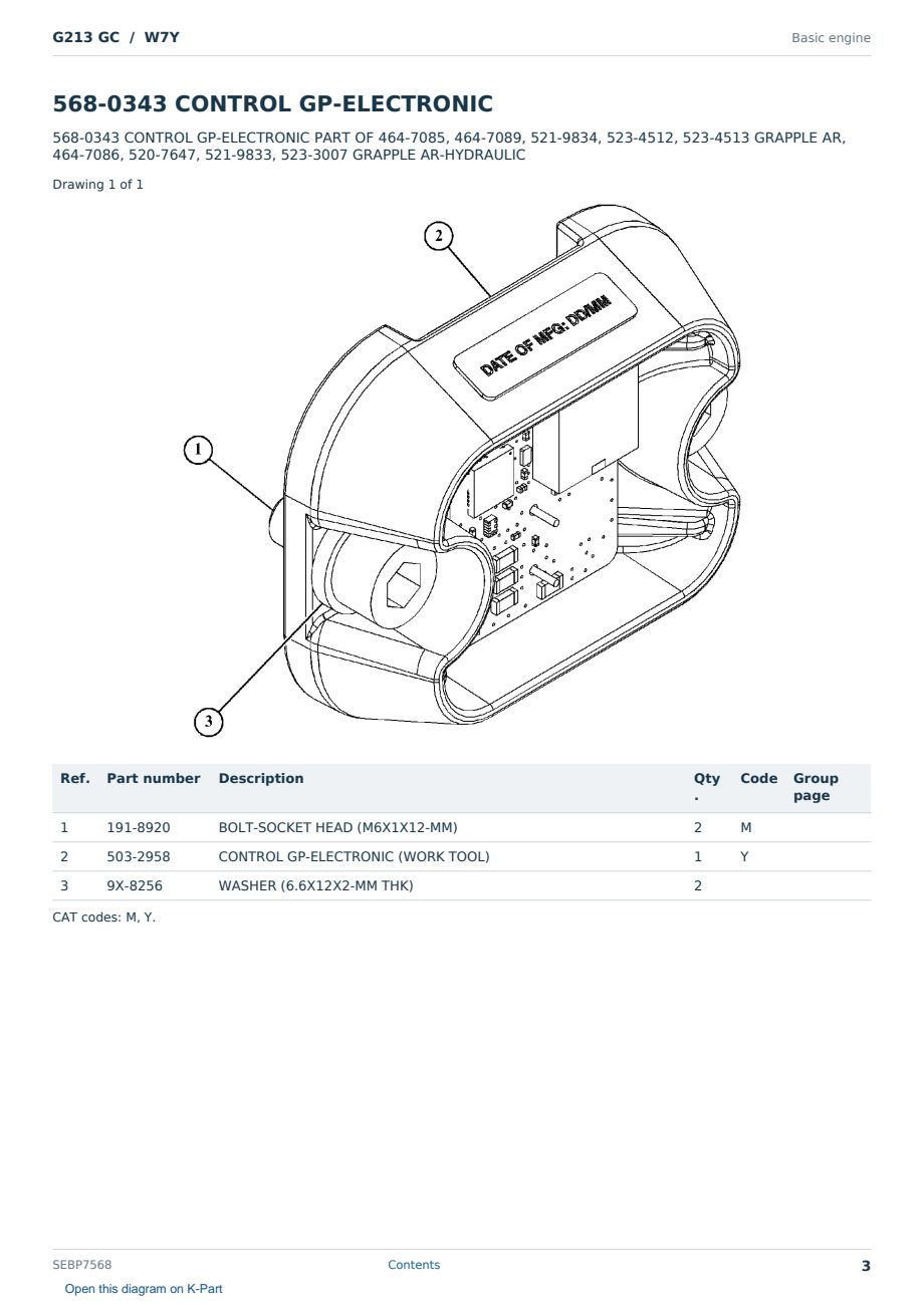 Caterpillar G213 GC S/N W7Y Partsbook SEBP7568 (English) - sample page 3 of 10 Caterpillar G213 GC S/N W7Y Partsbook SEBP7568 (English) - sample page 3 of 10