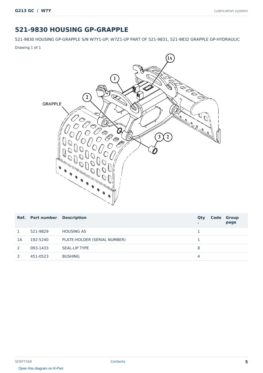 Caterpillar G213 GC S/N W7Y Partsbook SEBP7568 (English) - sample page 5 of 10 Caterpillar G213 GC S/N W7Y Partsbook SEBP7568 (English) - sample page 5 of 10