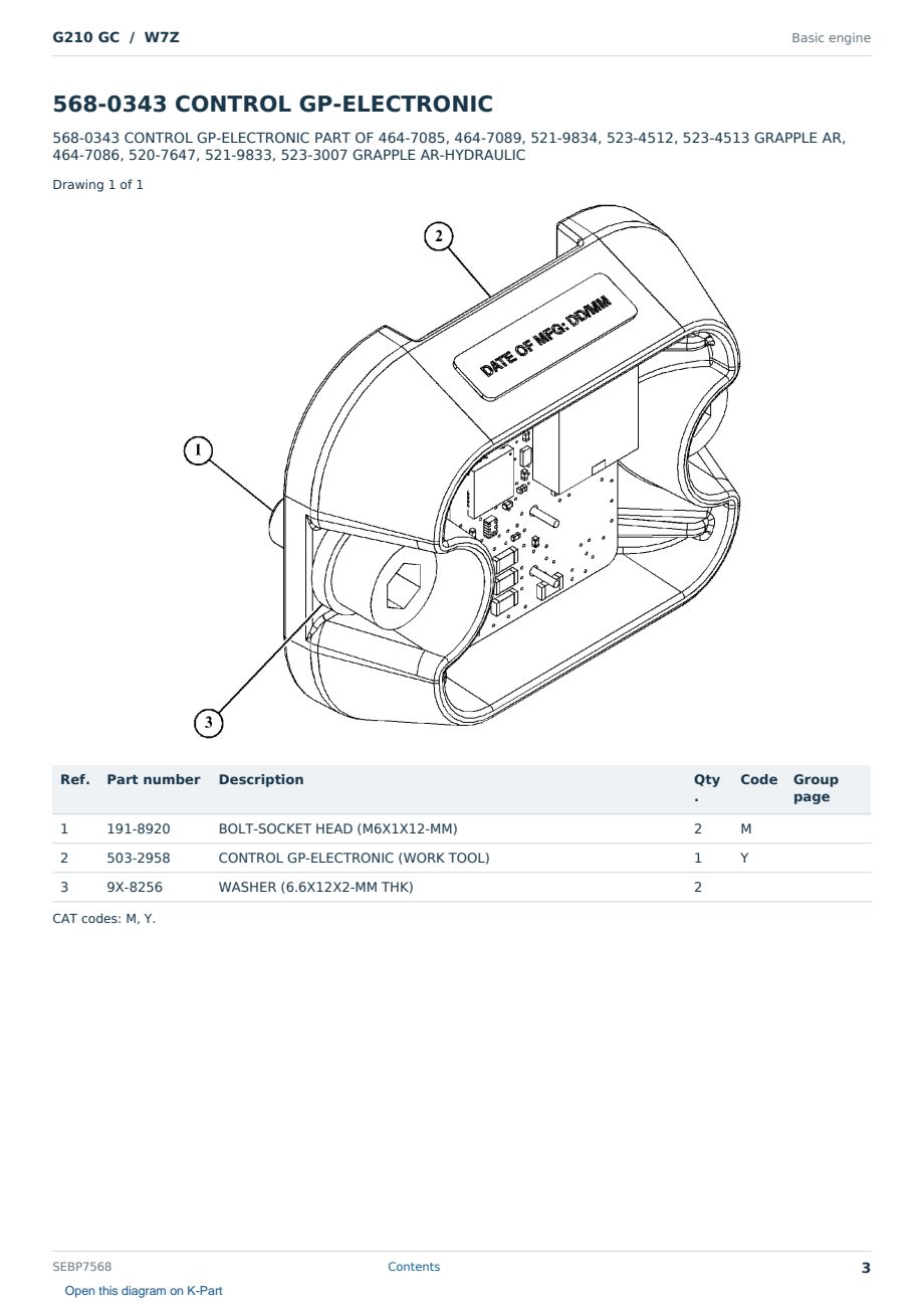 Caterpillar G210 GC S/N W7Z Partsbook SEBP7568 (English) - sample page 3 of 10 Caterpillar G210 GC S/N W7Z Partsbook SEBP7568 (English) - sample page 3 of 10