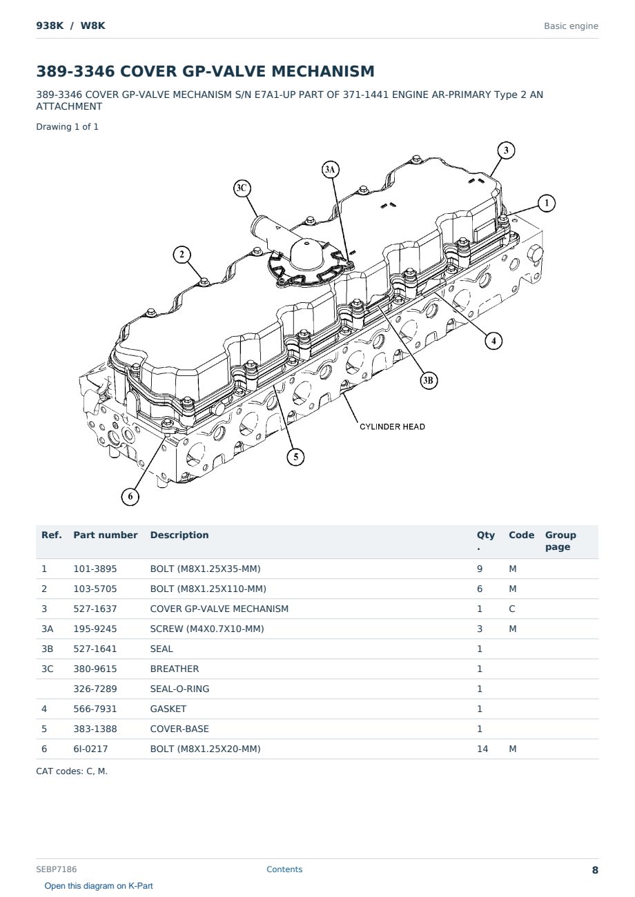 Caterpillar 938K S/N W8K Partsbook SEBP7186 (English) - sample page 8 of 10 Caterpillar 938K S/N W8K Partsbook SEBP7186 (English) - sample page 8 of 10