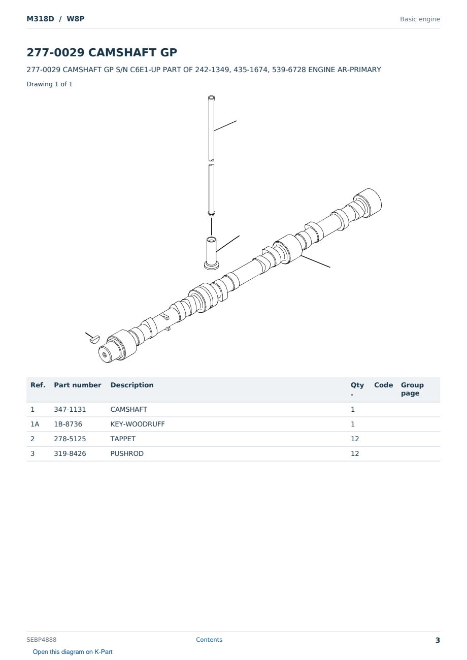 Caterpillar M318D S/N W8P Partsbook SEBP4888 (English) - sample page 3 of 10 Caterpillar M318D S/N W8P Partsbook SEBP4888 (English) - sample page 3 of 10