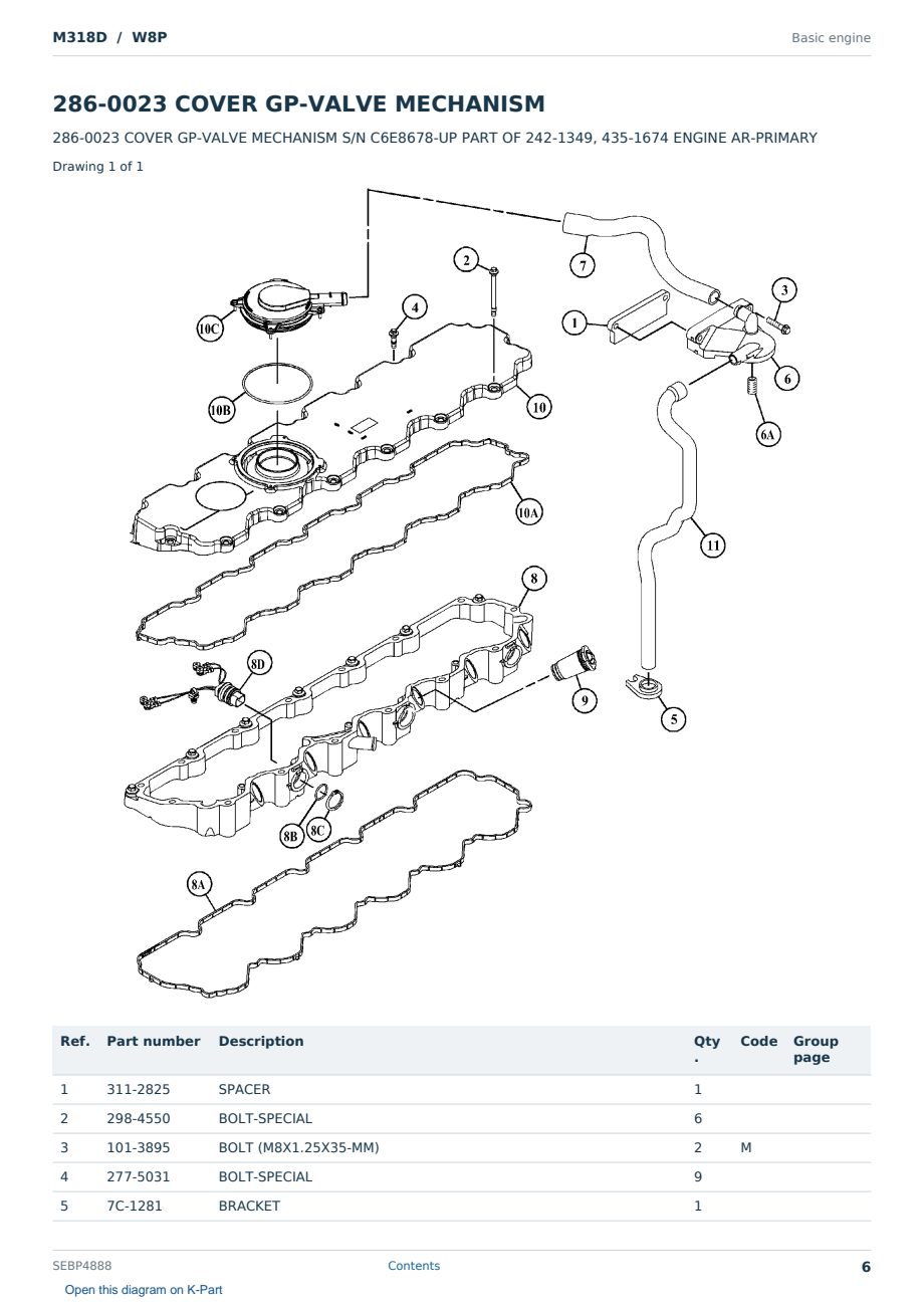 Caterpillar M318D S/N W8P Partsbook SEBP4888 (English) - sample page 6 of 10 Caterpillar M318D S/N W8P Partsbook SEBP4888 (English) - sample page 6 of 10