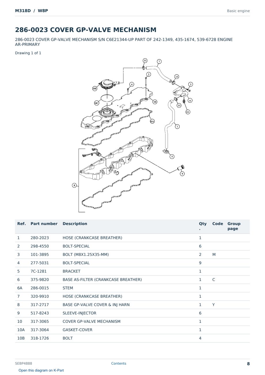 Caterpillar M318D S/N W8P Partsbook SEBP4888 (English) - sample page 8 of 10 Caterpillar M318D S/N W8P Partsbook SEBP4888 (English) - sample page 8 of 10