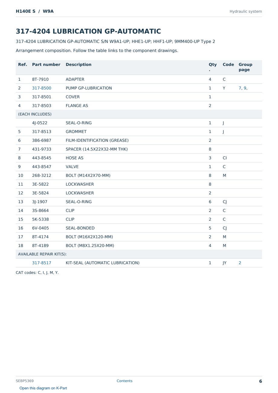Caterpillar H140E S S/N W9A Partsbook SEBP5369 (English) - sample page 6 of 10 Caterpillar H140E S S/N W9A Partsbook SEBP5369 (English) - sample page 6 of 10
