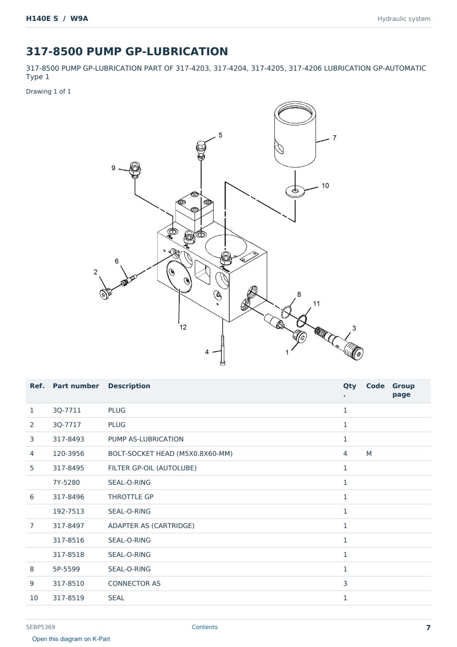 Caterpillar H140E S S/N W9A Partsbook SEBP5369 (English) - sample page 7 of 10 Caterpillar H140E S S/N W9A Partsbook SEBP5369 (English) - sample page 7 of 10