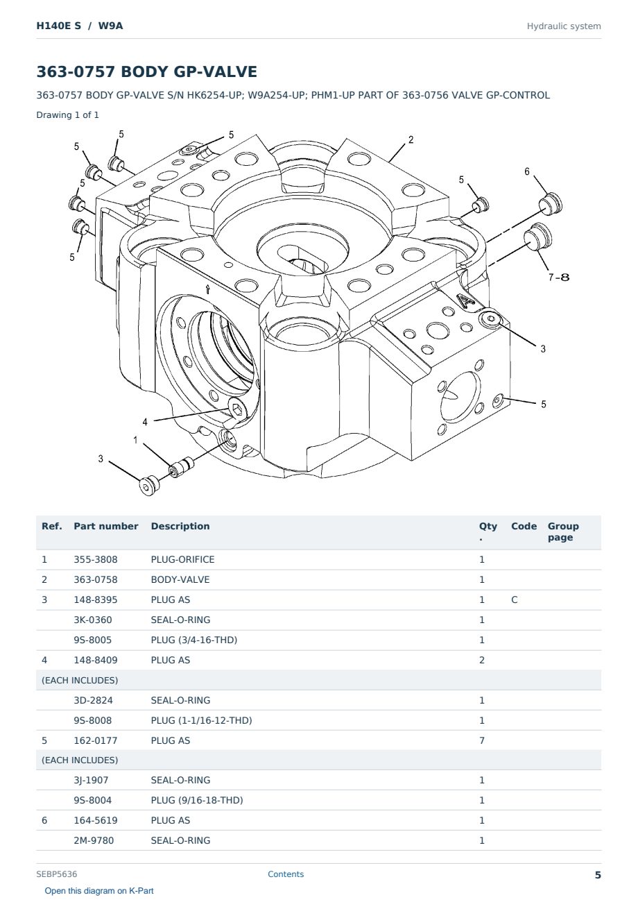 Caterpillar H140E S S/N W9A Partsbook SEBP5636 (English) - sample page 5 of 10 Caterpillar H140E S S/N W9A Partsbook SEBP5636 (English) - sample page 5 of 10