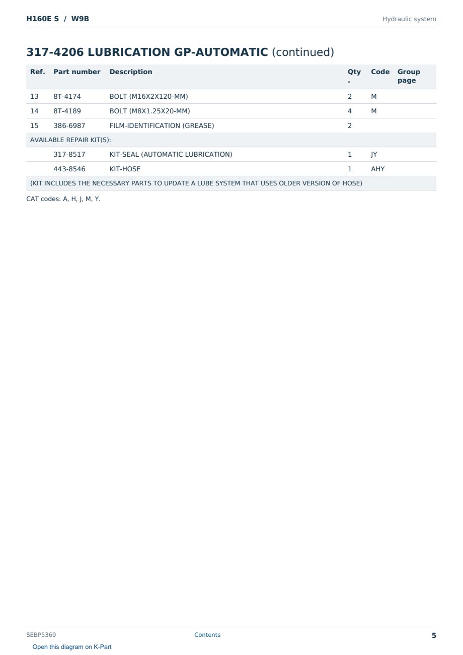 Caterpillar H160E S S/N W9B Partsbook SEBP5369 (English) - sample page 5 of 10 Caterpillar H160E S S/N W9B Partsbook SEBP5369 (English) - sample page 5 of 10