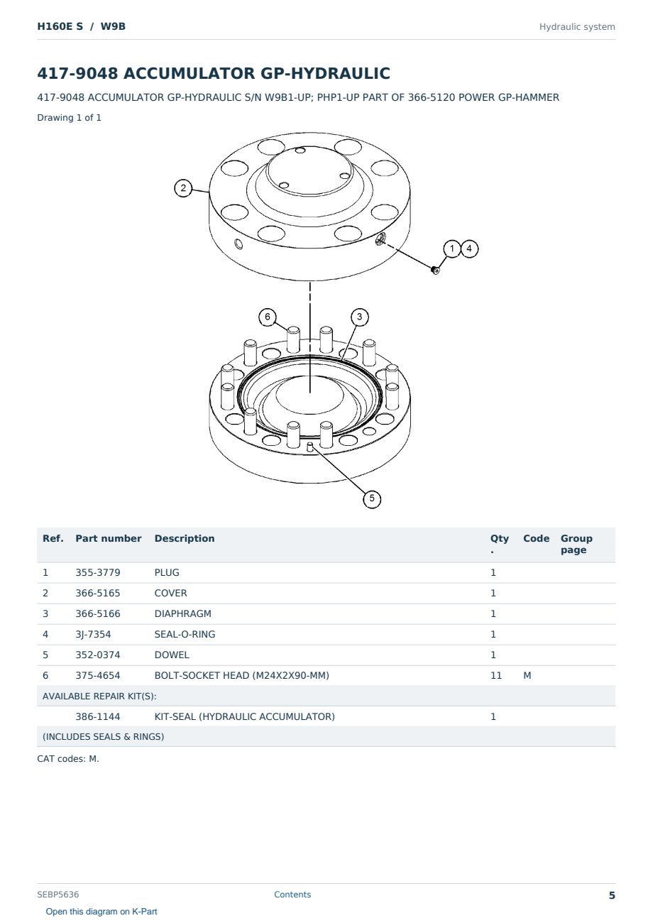 Caterpillar H160E S S/N W9B Partsbook SEBP5636 (English) - sample page 5 of 10 Caterpillar H160E S S/N W9B Partsbook SEBP5636 (English) - sample page 5 of 10