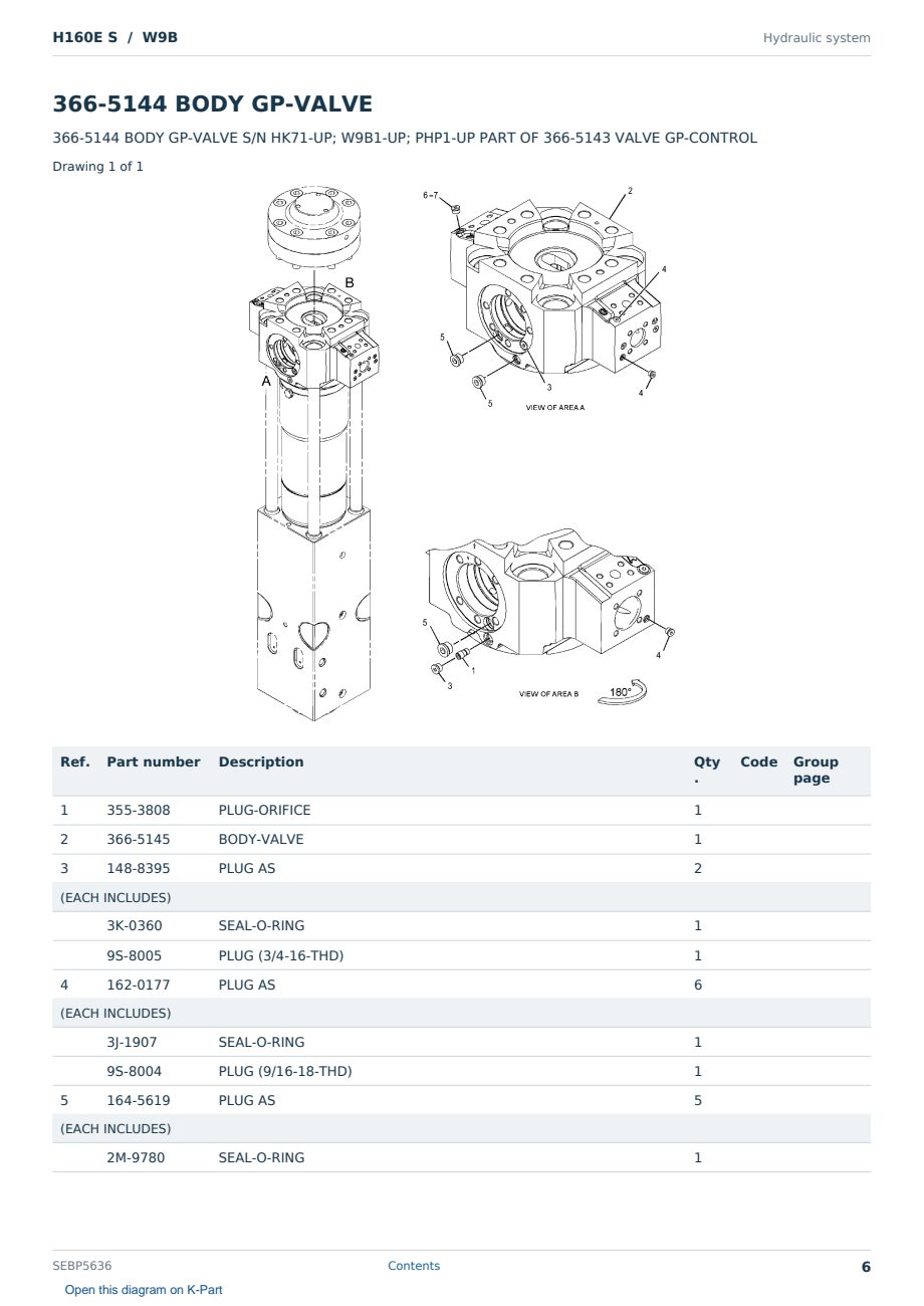 Caterpillar H160E S S/N W9B Partsbook SEBP5636 (English) - sample page 6 of 10 Caterpillar H160E S S/N W9B Partsbook SEBP5636 (English) - sample page 6 of 10