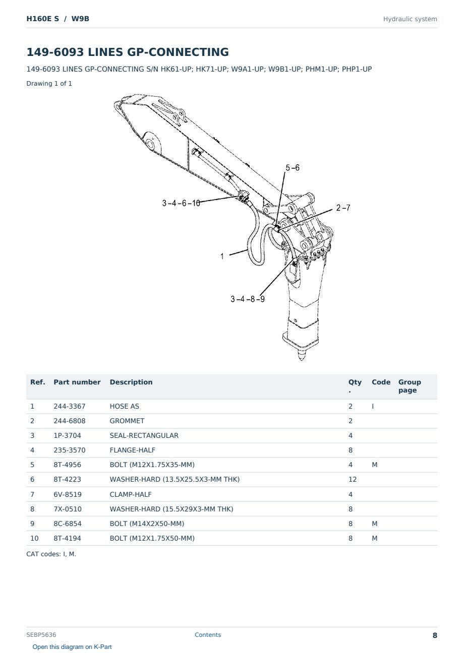 Caterpillar H160E S S/N W9B Partsbook SEBP5636 (English) - sample page 8 of 10 Caterpillar H160E S S/N W9B Partsbook SEBP5636 (English) - sample page 8 of 10