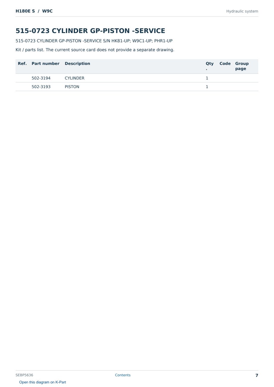 Caterpillar H180E S S/N W9C Partsbook SEBP5636 (English) - sample page 7 of 10 Caterpillar H180E S S/N W9C Partsbook SEBP5636 (English) - sample page 7 of 10