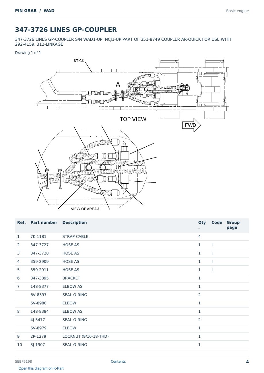 Caterpillar PIN GRAB S/N WAD Partsbook SEBP5198 (English) - sample page 4 of 10 Caterpillar PIN GRAB S/N WAD Partsbook SEBP5198 (English) - sample page 4 of 10