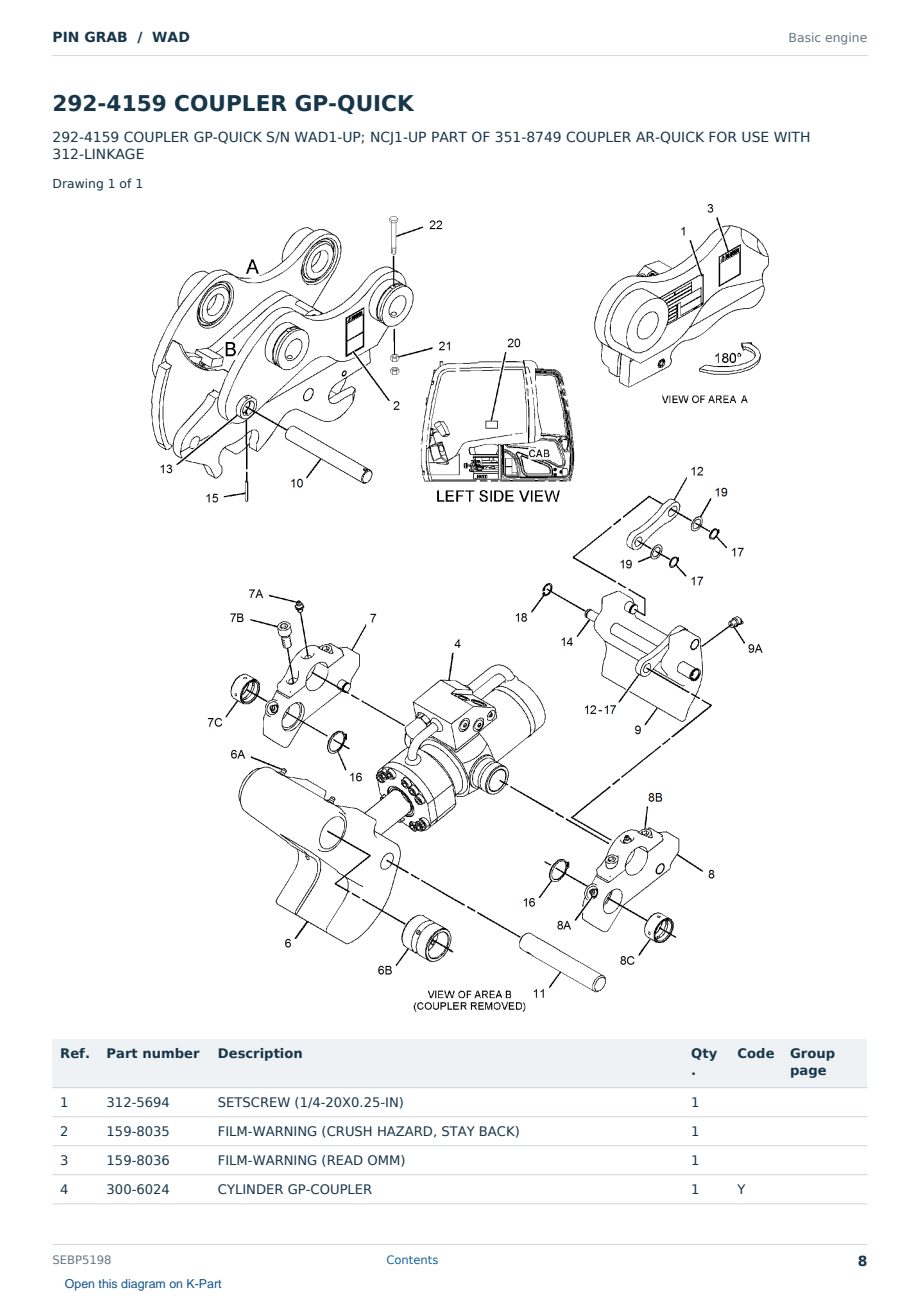 Caterpillar PIN GRAB S/N WAD Partsbook SEBP5198 (English) - sample page 8 of 10 Caterpillar PIN GRAB S/N WAD Partsbook SEBP5198 (English) - sample page 8 of 10
