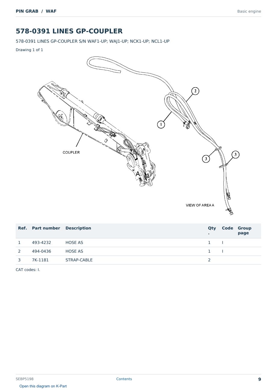 Caterpillar PIN GRAB S/N WAF Partsbook SEBP5198 (English) - sample page 9 of 10 Caterpillar PIN GRAB S/N WAF Partsbook SEBP5198 (English) - sample page 9 of 10