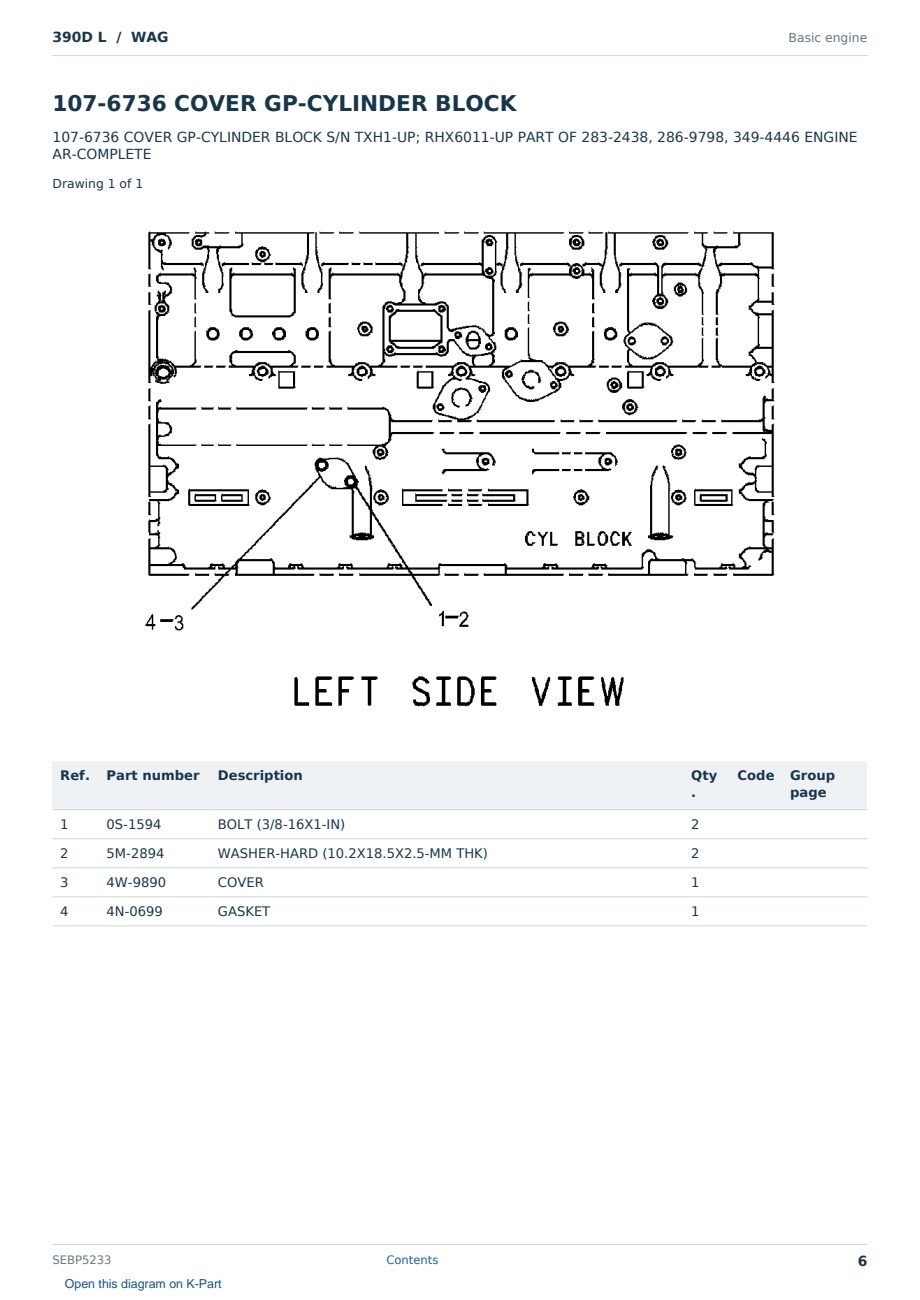 Caterpillar 390D L S/N WAG Partsbook SEBP5233 (English) - sample page 6 of 10 Caterpillar 390D L S/N WAG Partsbook SEBP5233 (English) - sample page 6 of 10