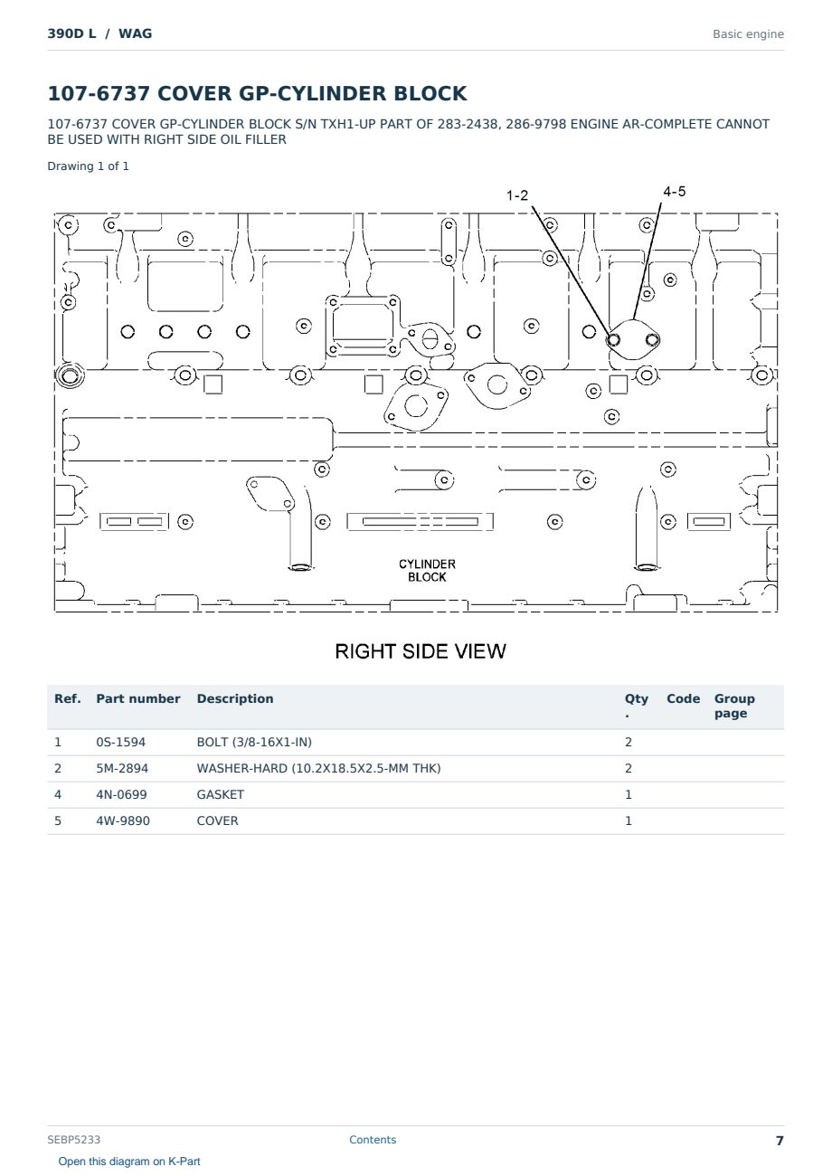 Caterpillar 390D L S/N WAG Partsbook SEBP5233 (English) - sample page 7 of 10 Caterpillar 390D L S/N WAG Partsbook SEBP5233 (English) - sample page 7 of 10