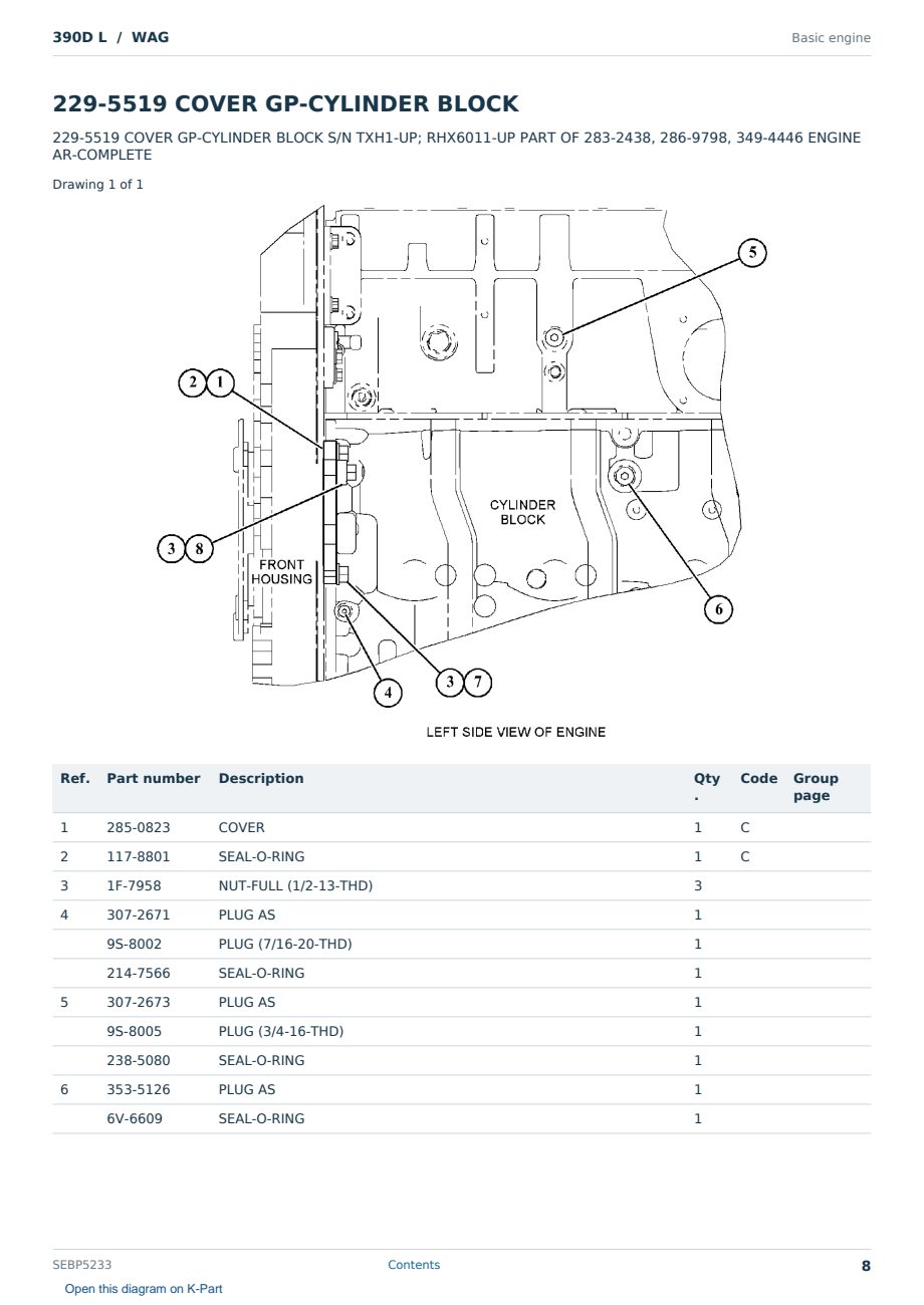 Caterpillar 390D L S/N WAG Partsbook SEBP5233 (English) - sample page 8 of 10 Caterpillar 390D L S/N WAG Partsbook SEBP5233 (English) - sample page 8 of 10