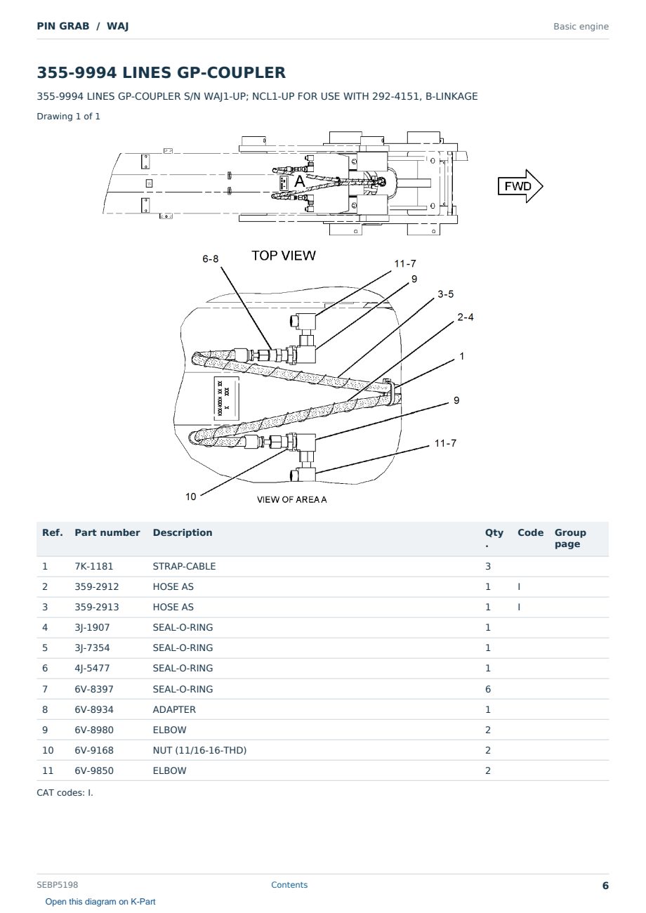 Caterpillar PIN GRAB S/N WAJ Partsbook SEBP5198 (English) - sample page 6 of 10 Caterpillar PIN GRAB S/N WAJ Partsbook SEBP5198 (English) - sample page 6 of 10
