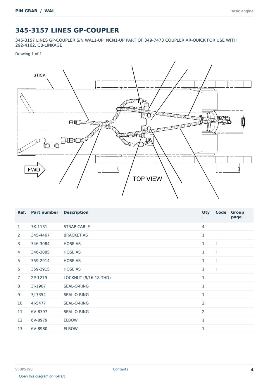 Caterpillar PIN GRAB S/N WAL Partsbook SEBP5198 (English) - sample page 4 of 10 Caterpillar PIN GRAB S/N WAL Partsbook SEBP5198 (English) - sample page 4 of 10