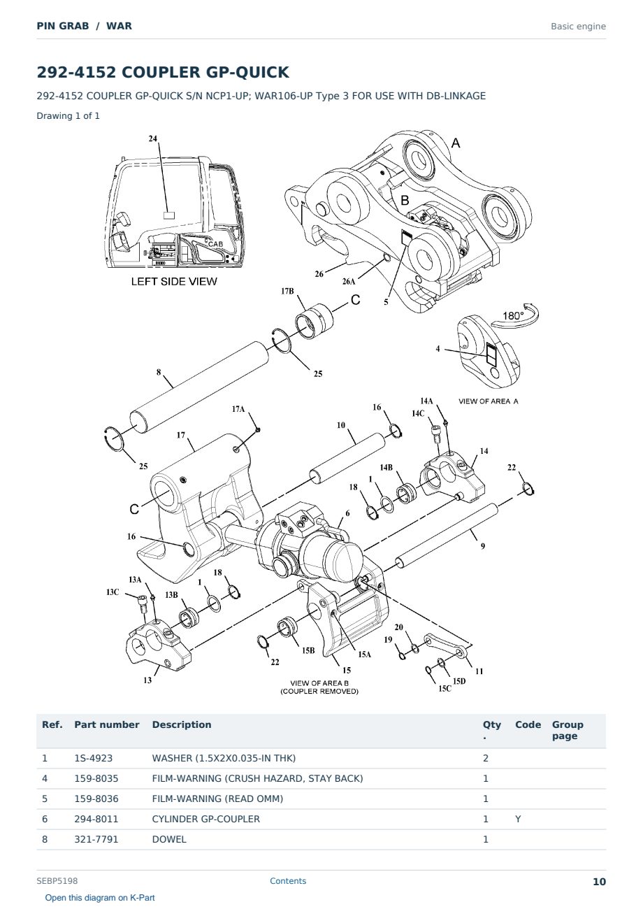 Caterpillar PIN GRAB S/N WAR Partsbook SEBP5198 (English) - sample page 10 of 10 Caterpillar PIN GRAB S/N WAR Partsbook SEBP5198 (English) - sample page 10 of 10