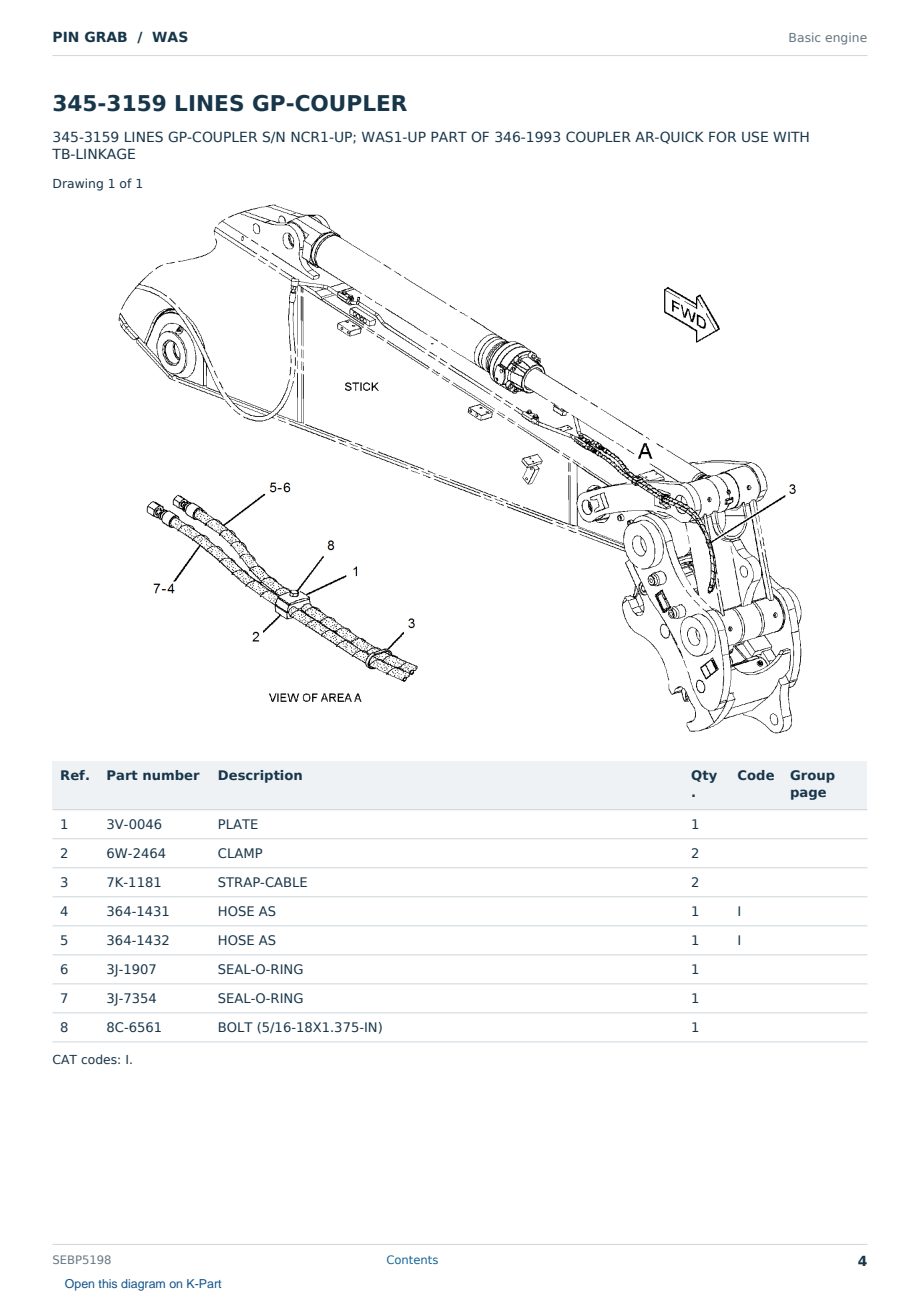 Caterpillar PIN GRAB S/N WAS Partsbook SEBP5198 (English) - sample page 4 of 10 Caterpillar PIN GRAB S/N WAS Partsbook SEBP5198 (English) - sample page 4 of 10