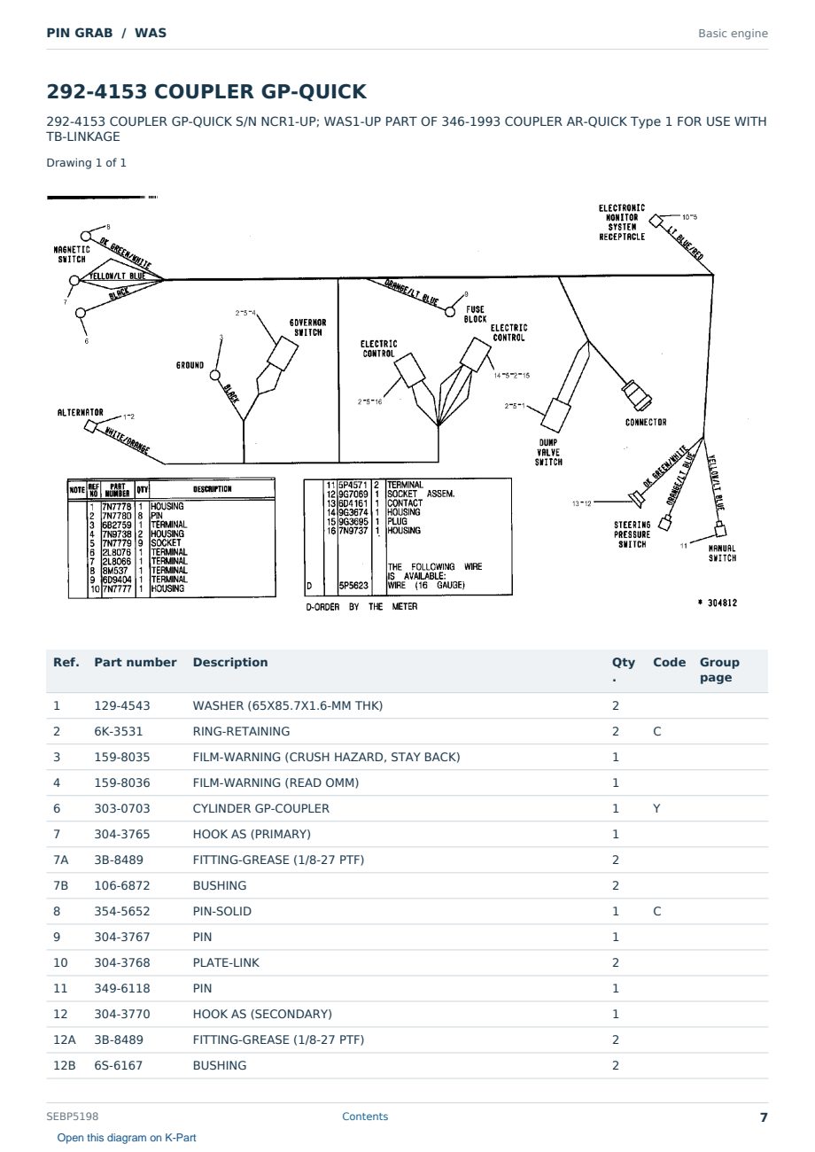 Caterpillar PIN GRAB S/N WAS Partsbook SEBP5198 (English) - sample page 7 of 10 Caterpillar PIN GRAB S/N WAS Partsbook SEBP5198 (English) - sample page 7 of 10