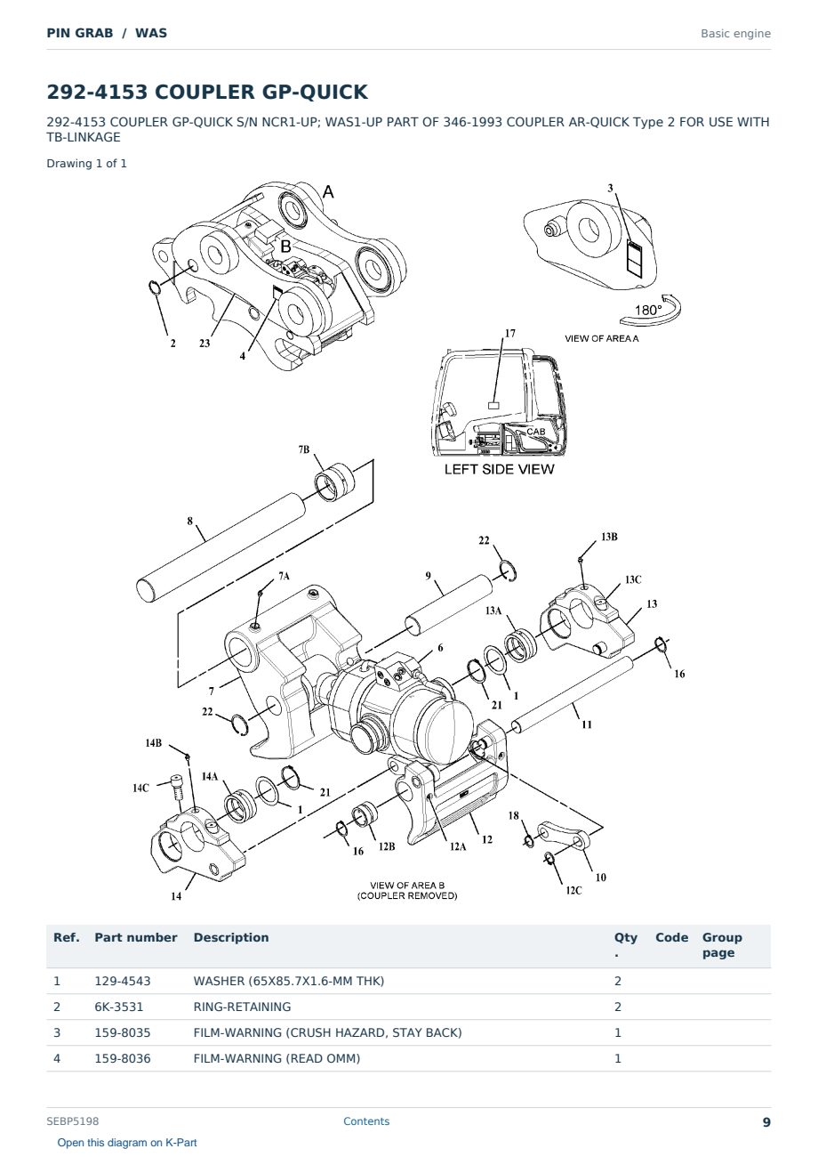 Caterpillar PIN GRAB S/N WAS Partsbook SEBP5198 (English) - sample page 9 of 10 Caterpillar PIN GRAB S/N WAS Partsbook SEBP5198 (English) - sample page 9 of 10