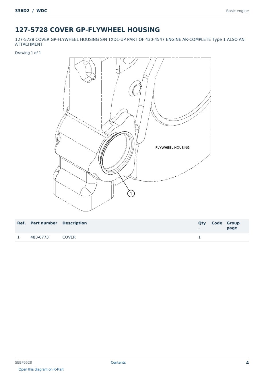 Caterpillar 336D2 S/N WDC Partsbook SEBP6528 (English) - sample page 4 of 10 Caterpillar 336D2 S/N WDC Partsbook SEBP6528 (English) - sample page 4 of 10