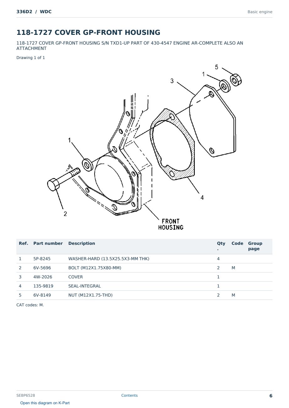 Caterpillar 336D2 S/N WDC Partsbook SEBP6528 (English) - sample page 6 of 10 Caterpillar 336D2 S/N WDC Partsbook SEBP6528 (English) - sample page 6 of 10