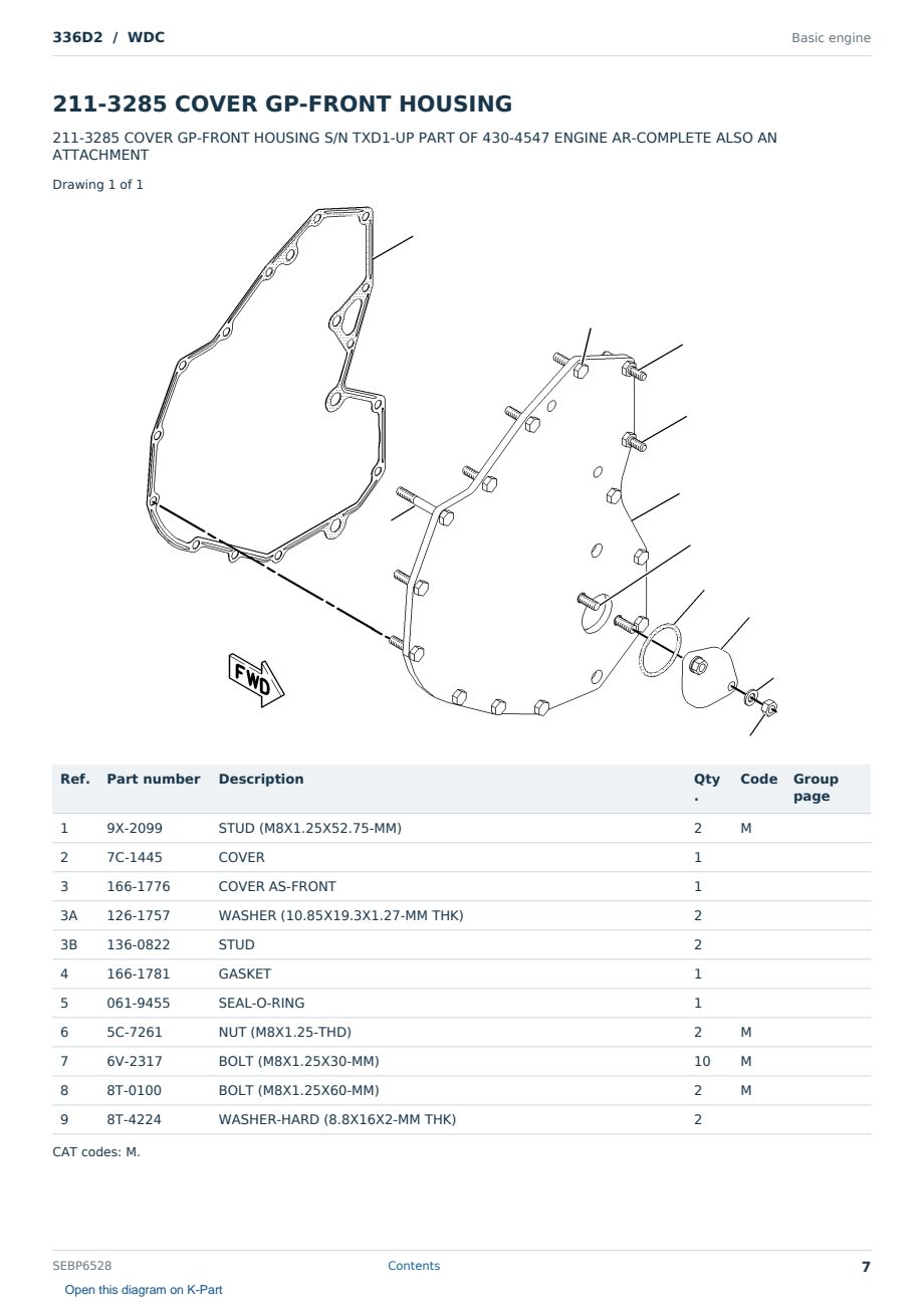 Caterpillar 336D2 S/N WDC Partsbook SEBP6528 (English) - sample page 7 of 10 Caterpillar 336D2 S/N WDC Partsbook SEBP6528 (English) - sample page 7 of 10