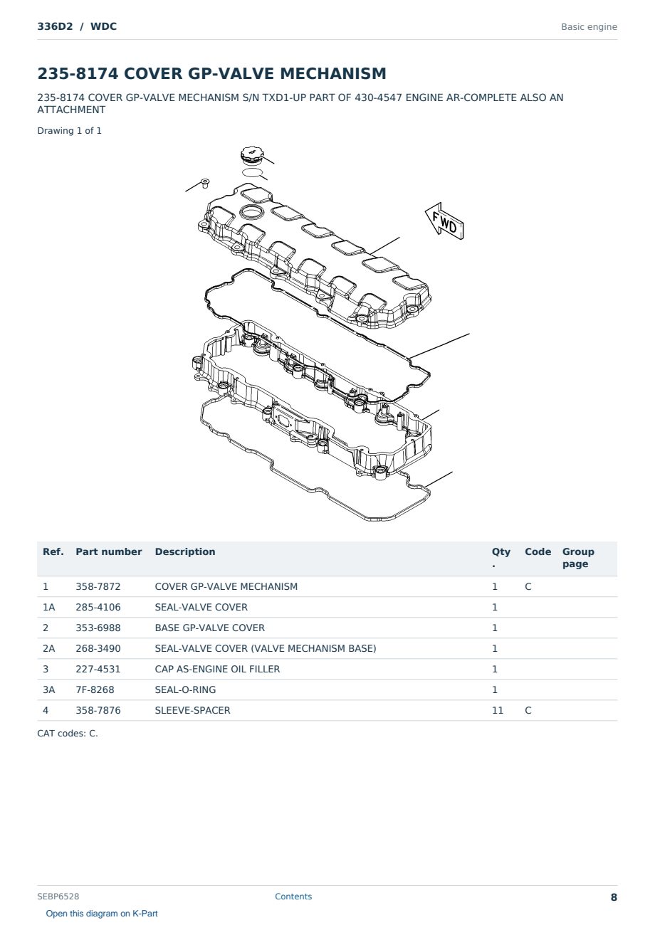 Caterpillar 336D2 S/N WDC Partsbook SEBP6528 (English) - sample page 8 of 10 Caterpillar 336D2 S/N WDC Partsbook SEBP6528 (English) - sample page 8 of 10