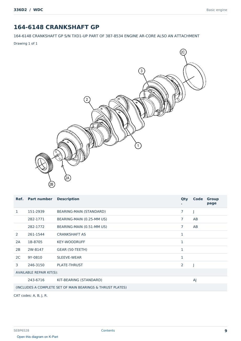 Caterpillar 336D2 S/N WDC Partsbook SEBP6528 (English) - sample page 9 of 10 Caterpillar 336D2 S/N WDC Partsbook SEBP6528 (English) - sample page 9 of 10