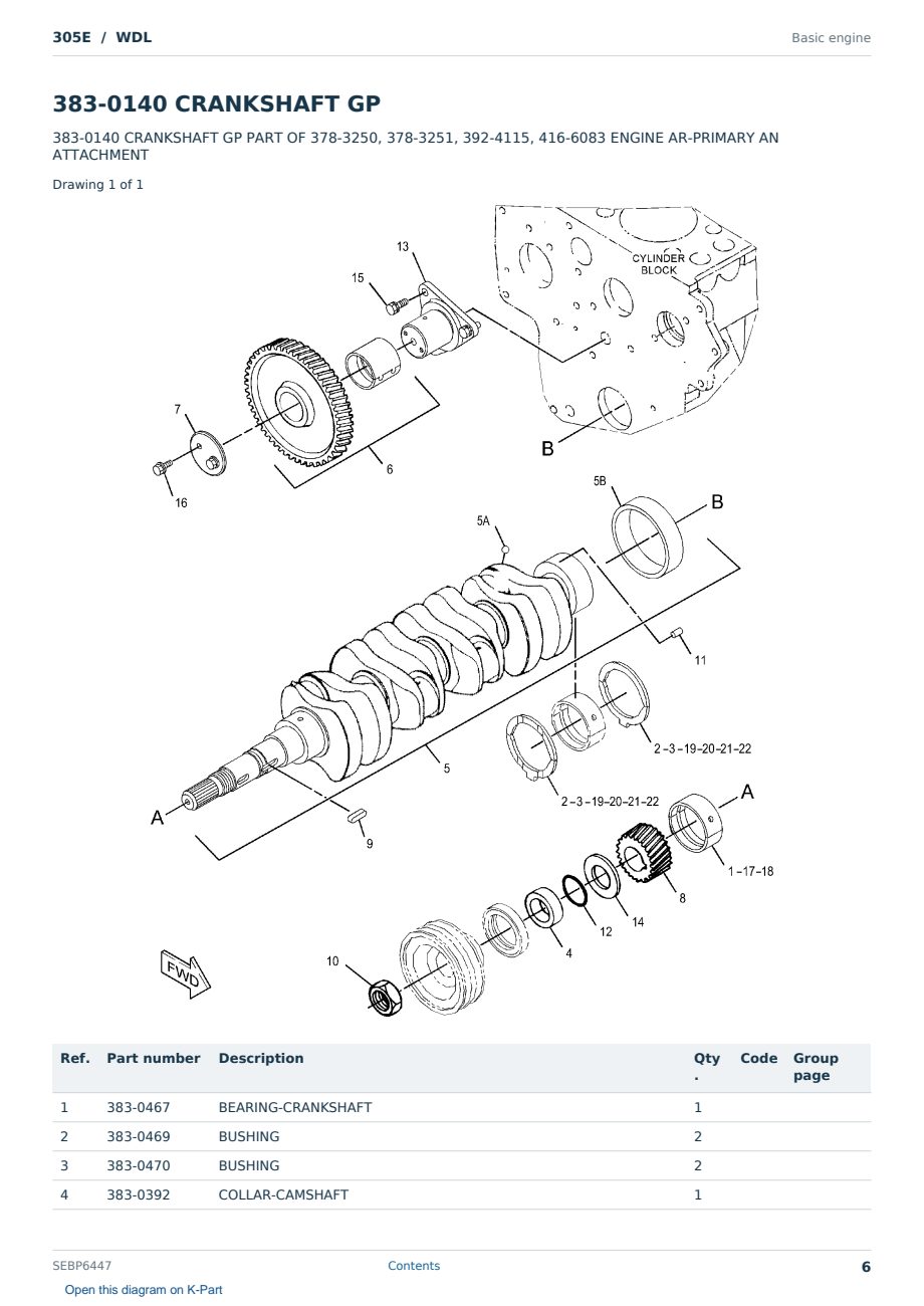 Caterpillar 305E S/N WDL Partsbook SEBP6447 (English) - sample page 6 of 10 Caterpillar 305E S/N WDL Partsbook SEBP6447 (English) - sample page 6 of 10