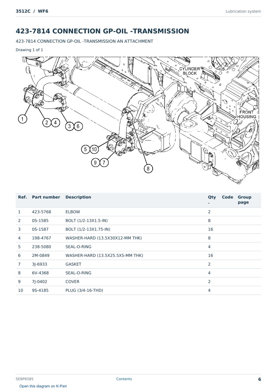 Caterpillar 3512C S/N WF6 Partsbook SEBP6585 (English) - sample page 6 of 10 Caterpillar 3512C S/N WF6 Partsbook SEBP6585 (English) - sample page 6 of 10