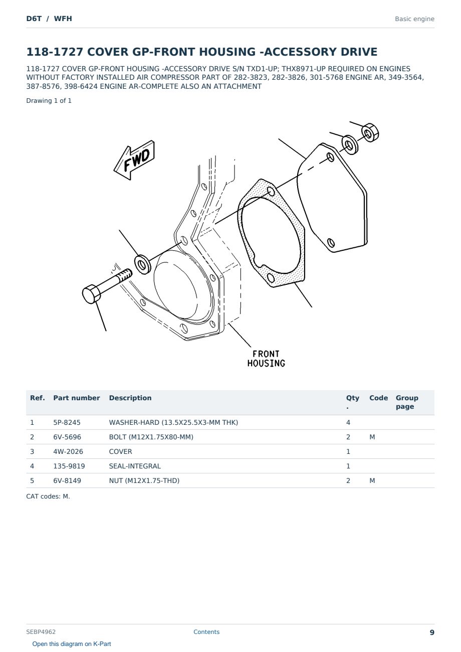 Caterpillar D6T S/N WFH Partsbook SEBP4962 (English) - sample page 9 of 10 Caterpillar D6T S/N WFH Partsbook SEBP4962 (English) - sample page 9 of 10