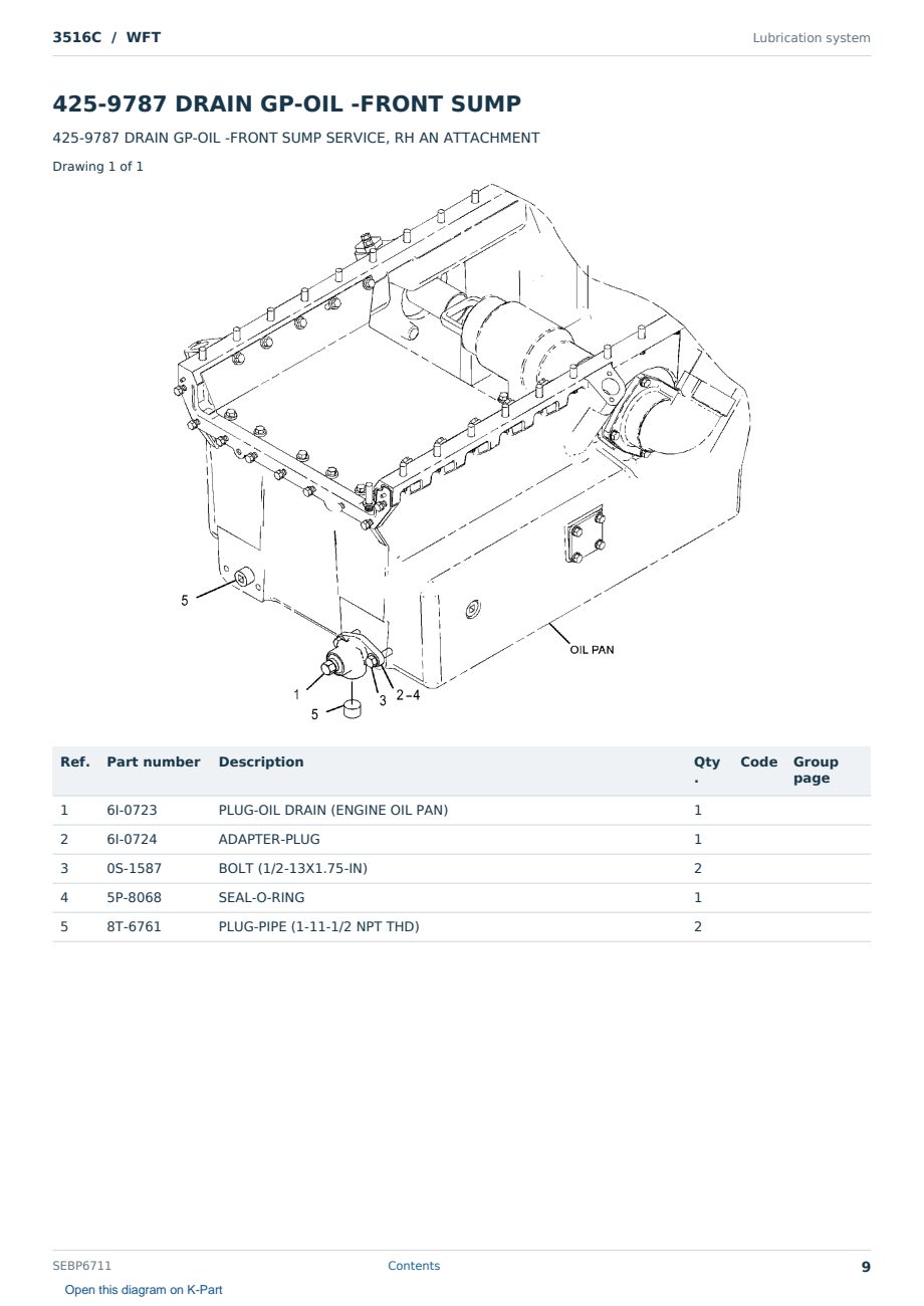 Caterpillar 3516C S/N WFT Partsbook SEBP6711 (English) - sample page 9 of 10 Caterpillar 3516C S/N WFT Partsbook SEBP6711 (English) - sample page 9 of 10