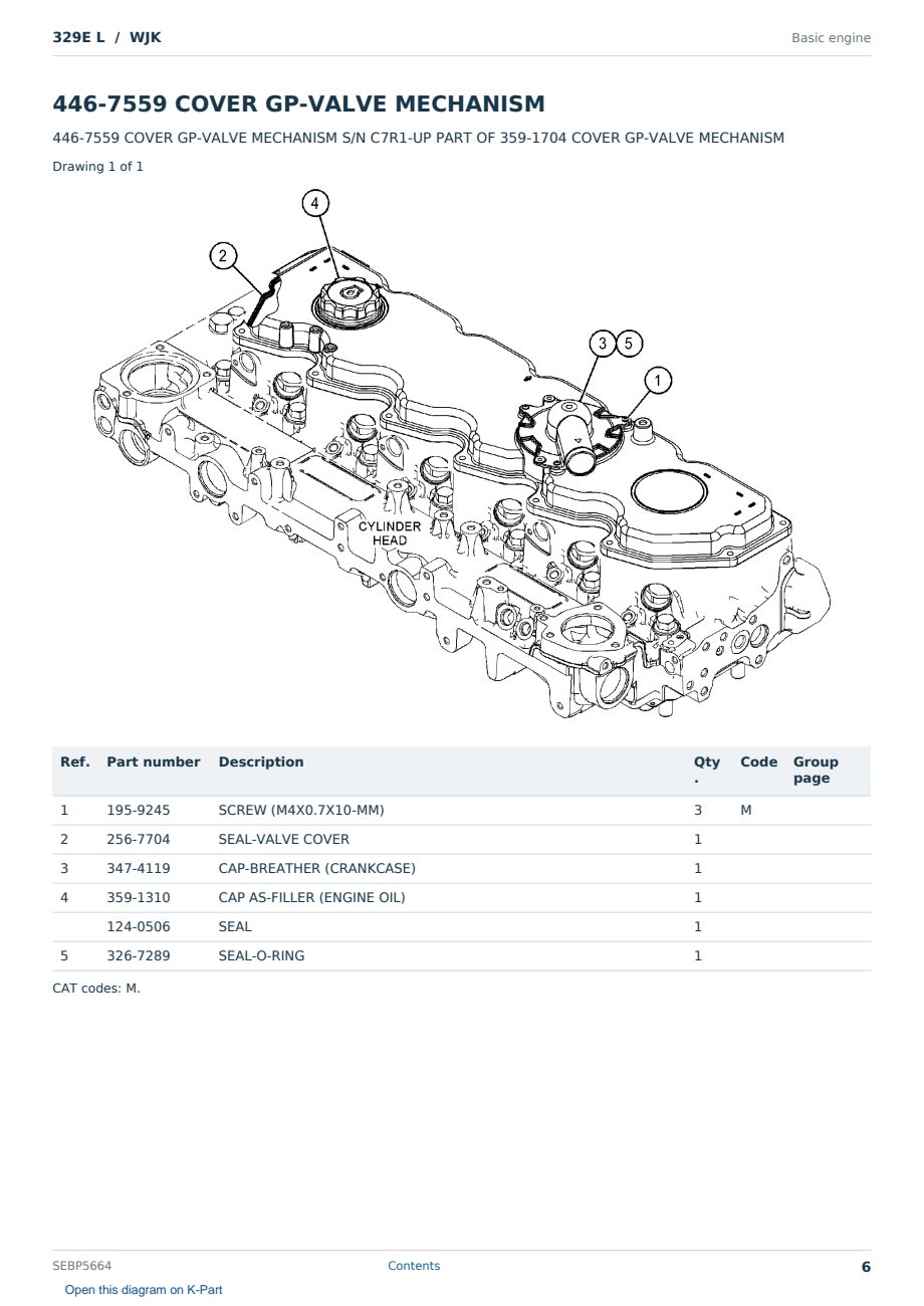 Caterpillar 329E L S/N WJK Partsbook SEBP5664 (English) - sample page 6 of 10 Caterpillar 329E L S/N WJK Partsbook SEBP5664 (English) - sample page 6 of 10