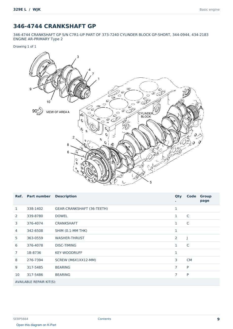 Caterpillar 329E L S/N WJK Partsbook SEBP5664 (English) - sample page 9 of 10 Caterpillar 329E L S/N WJK Partsbook SEBP5664 (English) - sample page 9 of 10