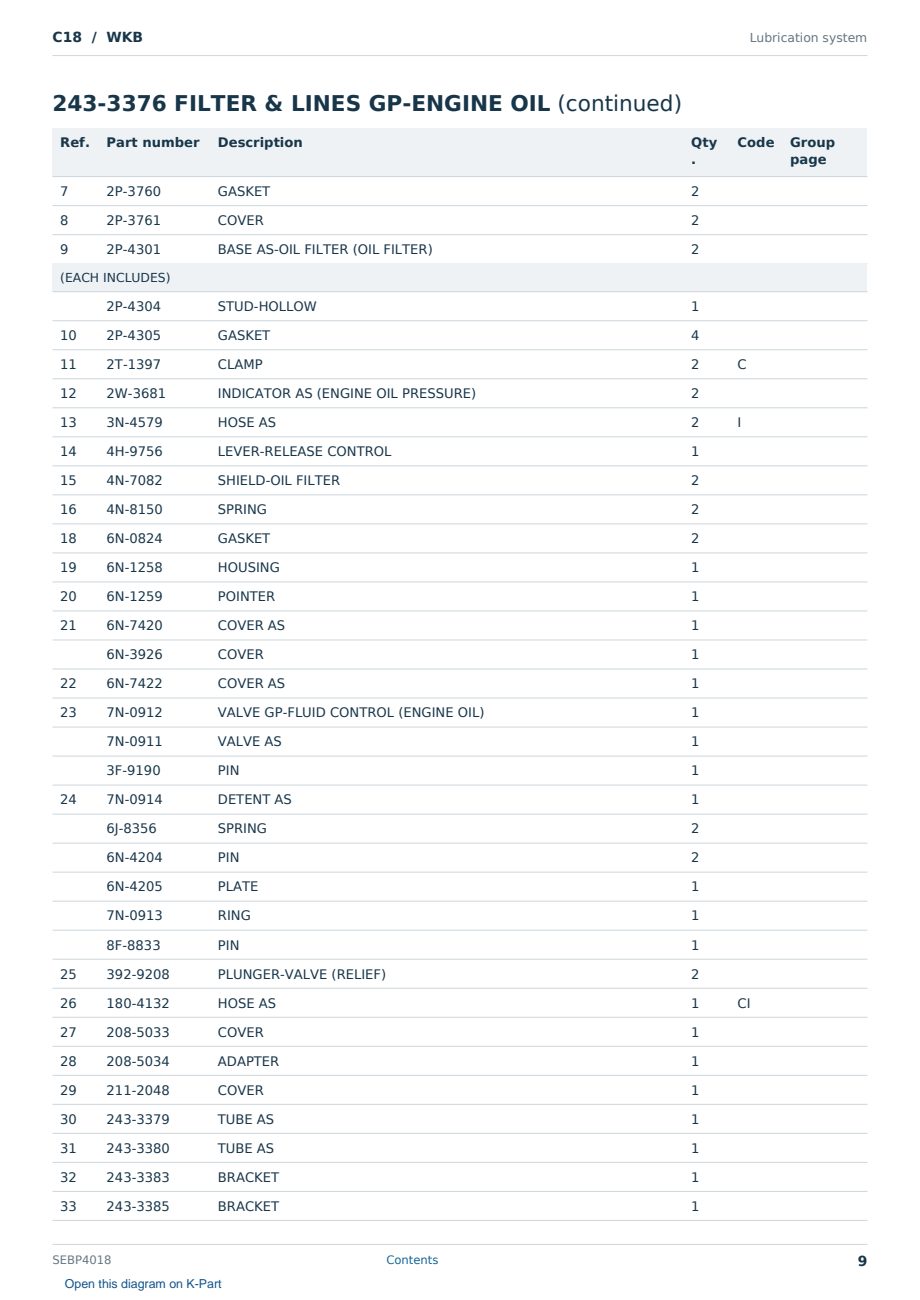 Caterpillar C18 S/N WKB Partsbook SEBP4018 (English) - sample page 9 of 10 Caterpillar C18 S/N WKB Partsbook SEBP4018 (English) - sample page 9 of 10