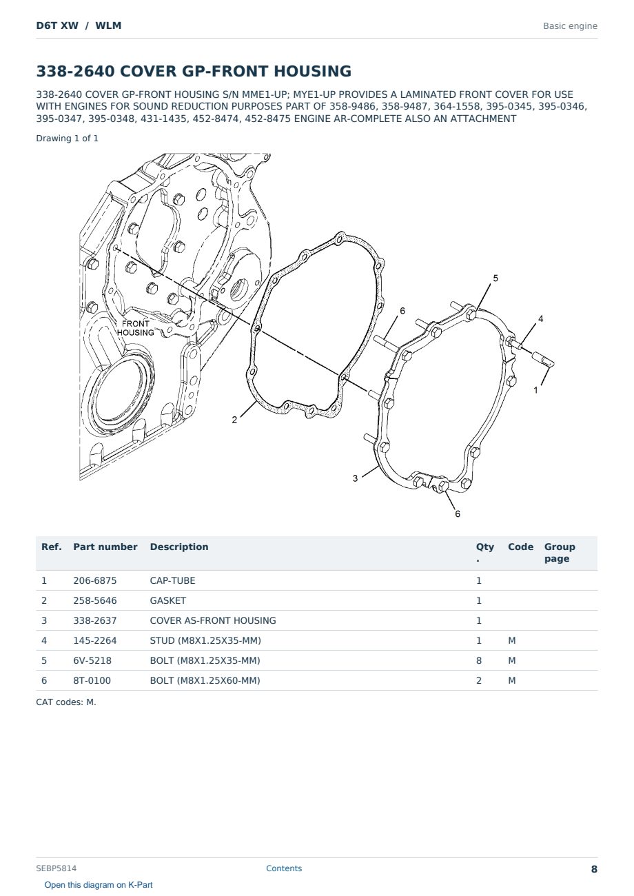 Caterpillar D6T XW S/N WLM Partsbook SEBP5814 (English) - sample page 8 of 10 Caterpillar D6T XW S/N WLM Partsbook SEBP5814 (English) - sample page 8 of 10