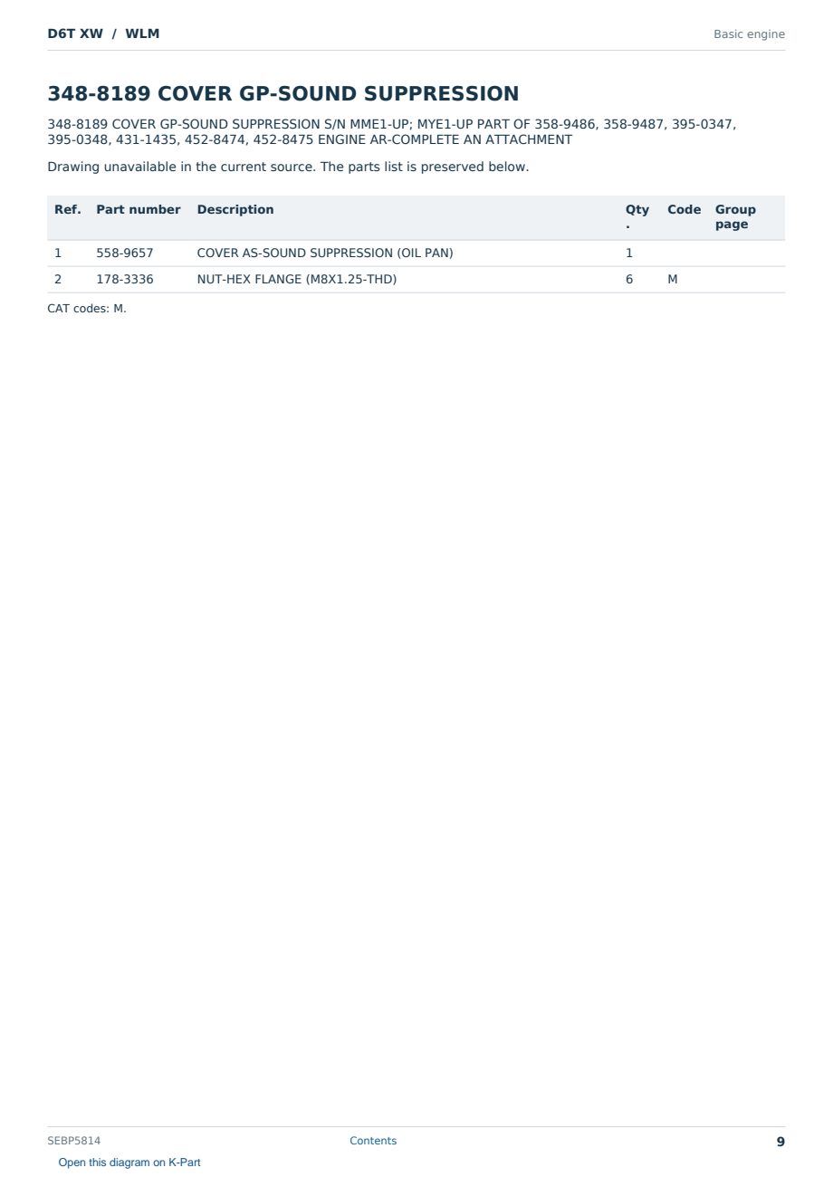 Caterpillar D6T XW S/N WLM Partsbook SEBP5814 (English) - sample page 9 of 10 Caterpillar D6T XW S/N WLM Partsbook SEBP5814 (English) - sample page 9 of 10