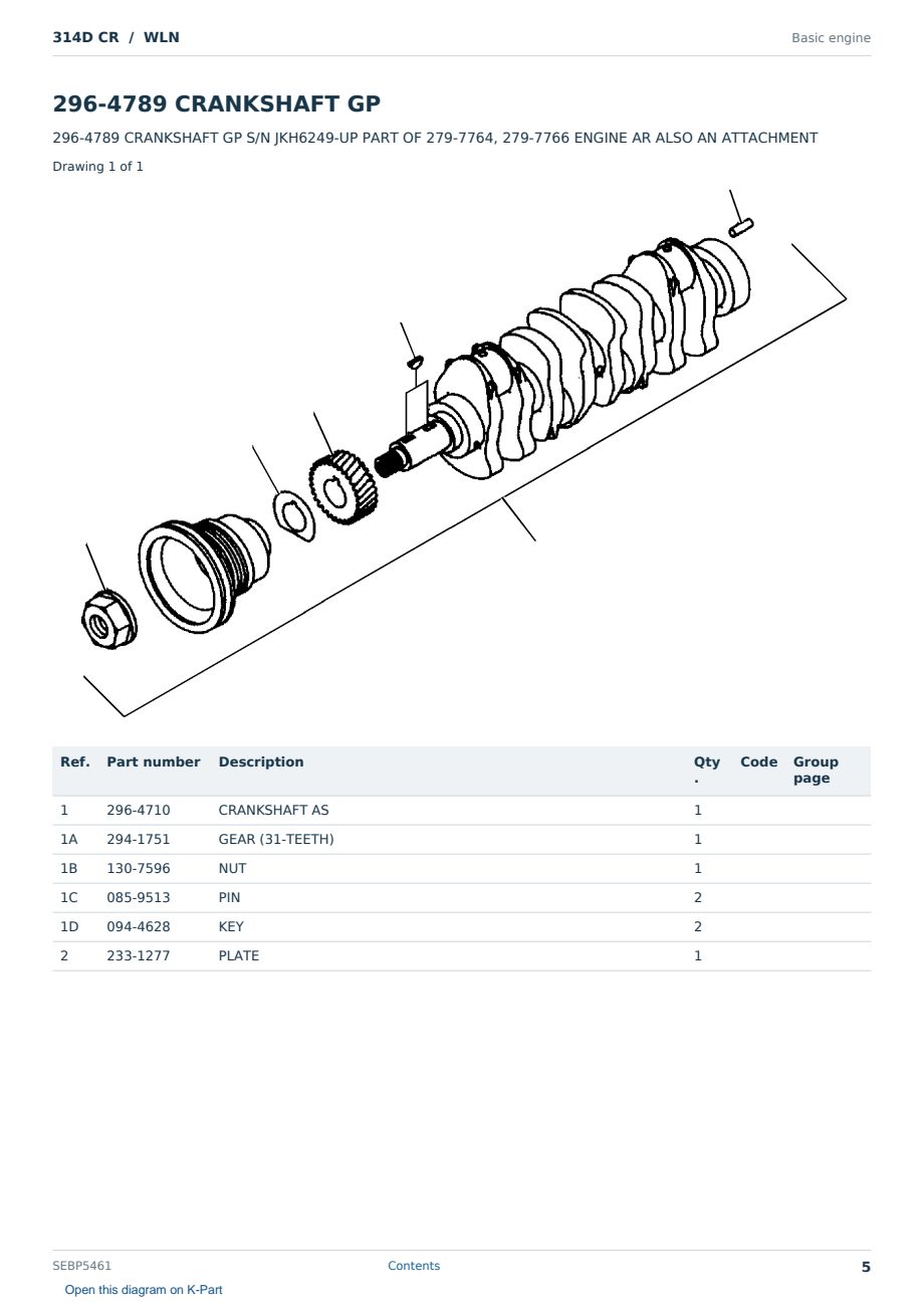 Caterpillar 314D CR S/N WLN Partsbook SEBP5461 (English) - sample page 5 of 10 Caterpillar 314D CR S/N WLN Partsbook SEBP5461 (English) - sample page 5 of 10