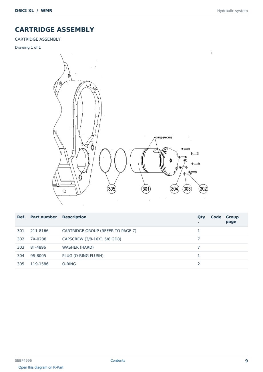 Caterpillar D6K2 XL S/N WMR Partsbook SEBP4996 (English) - sample page 9 of 10 Caterpillar D6K2 XL S/N WMR Partsbook SEBP4996 (English) - sample page 9 of 10