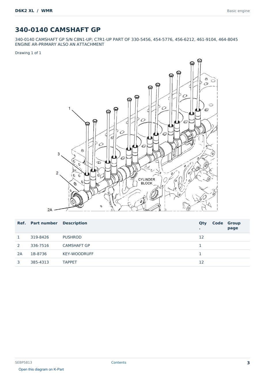 Caterpillar D6K2 XL S/N WMR Partsbook SEBP5813 (English) - sample page 3 of 10 Caterpillar D6K2 XL S/N WMR Partsbook SEBP5813 (English) - sample page 3 of 10